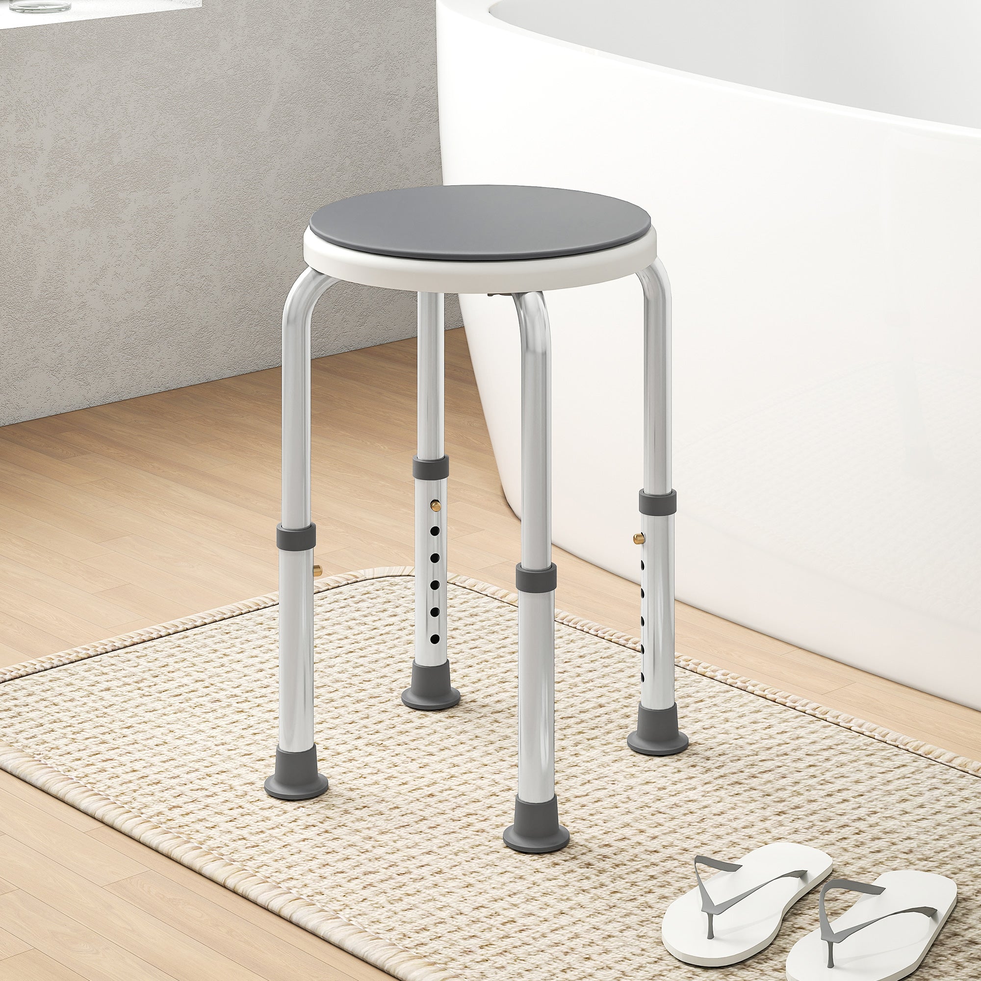 360° Swivel Shower Chair, Height Adjustable Aluminium Shower Stool with Non-Slip Feet for Disabled, Elderly, Grey