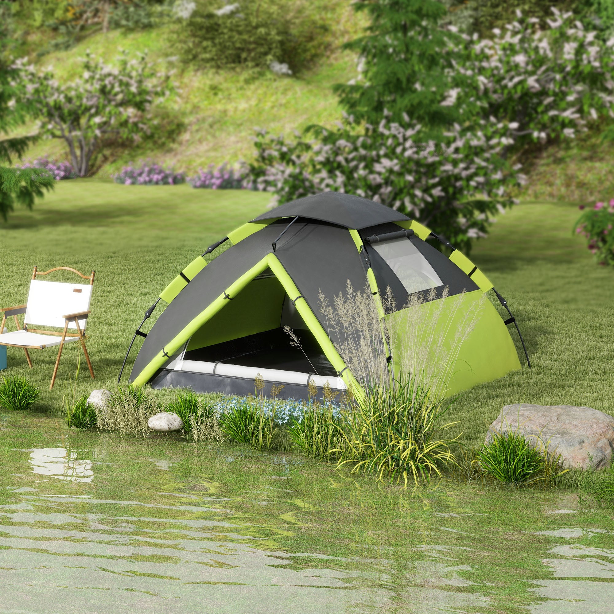 Two-Person Instant Camping Tent with Rain Protection - Green