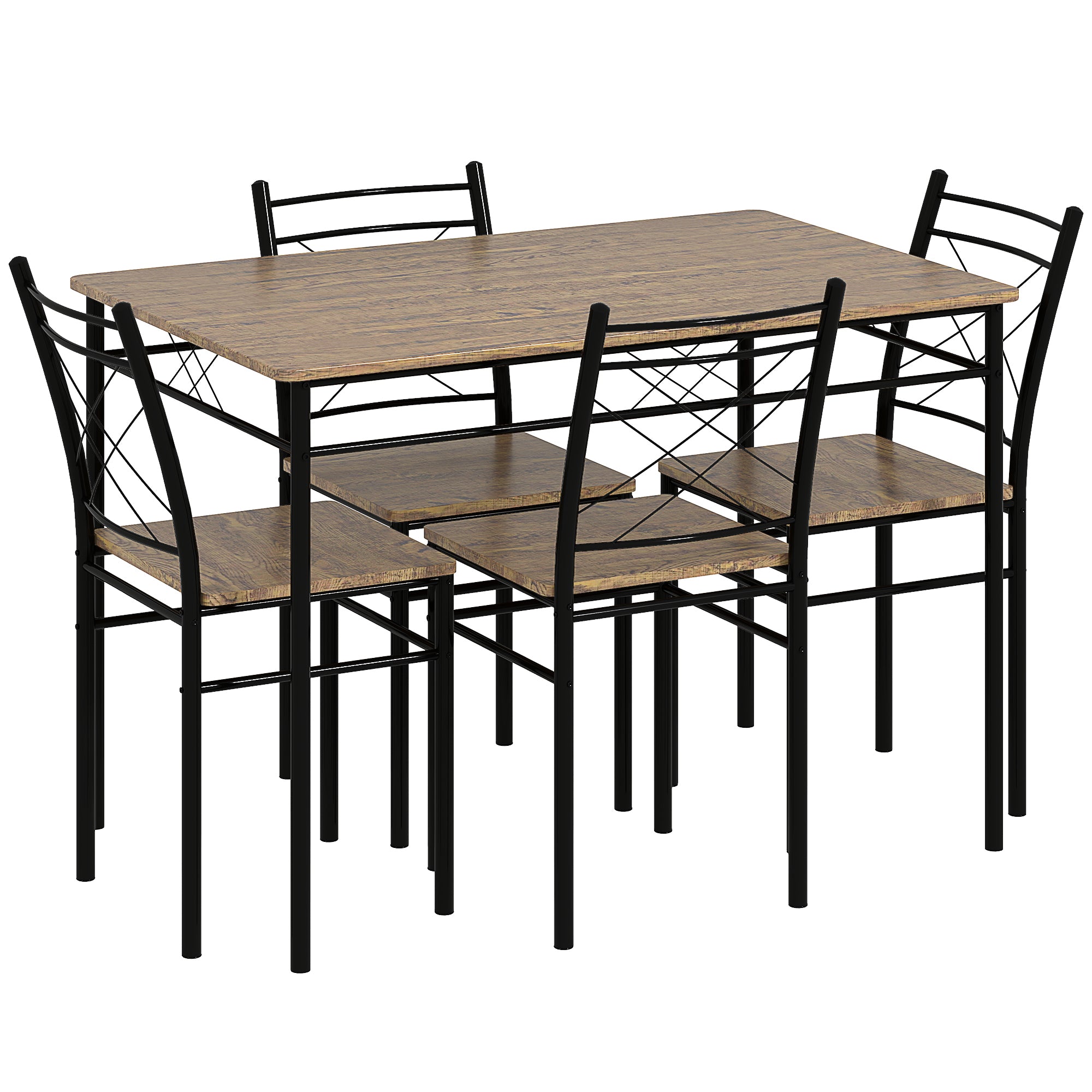 Modern 5-Piece Dining Table Set for 4 with Rectangle Oak Table and Steel Frame - Oak