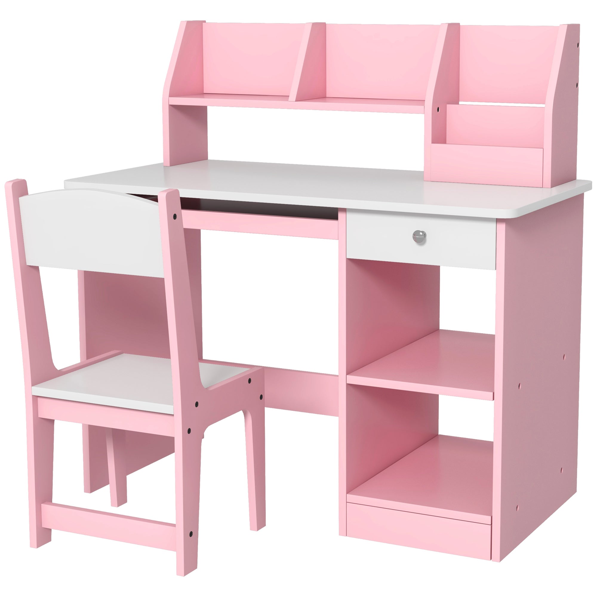 Kids 2 Piece Desk and Chair Set with Storage - Pink