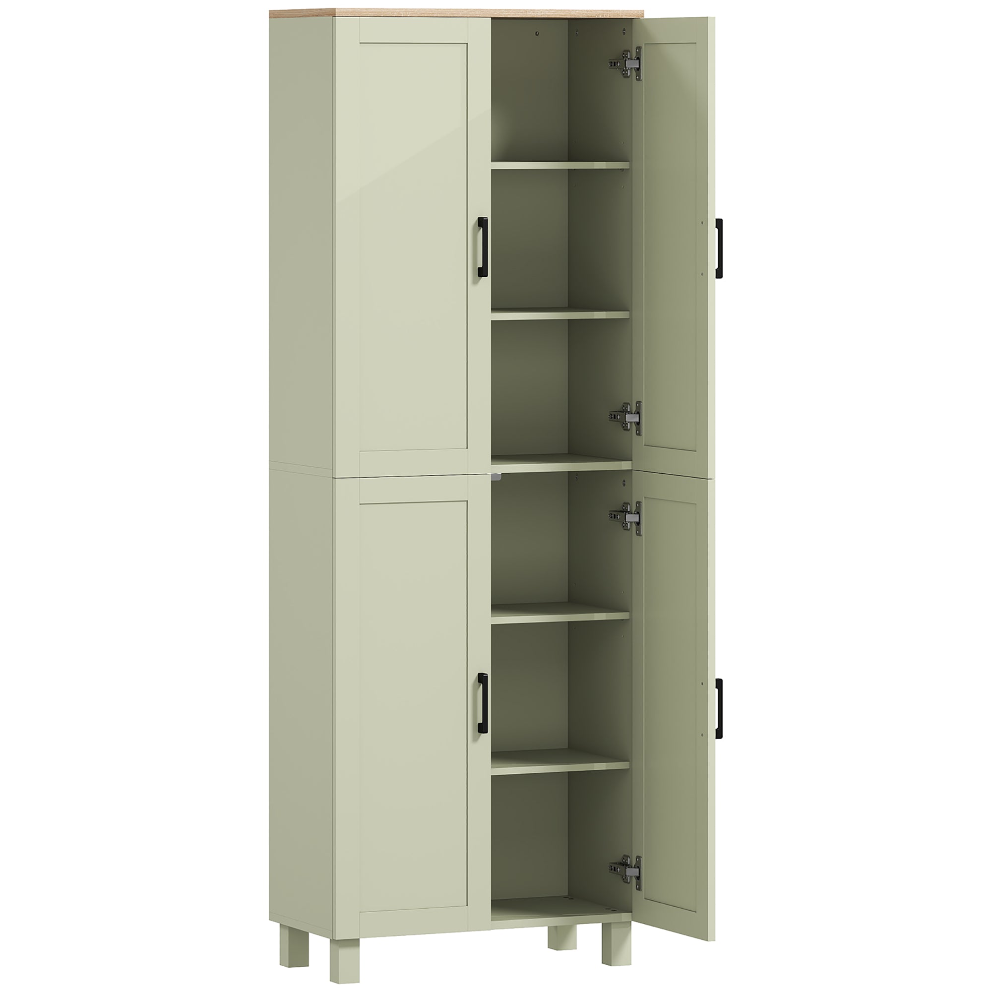 Freestanding Kitchen Cupboard, 4-Door Storage Cabinet with Adjustable Shelves, Modern Kitchen Pantry, 170cm, Green