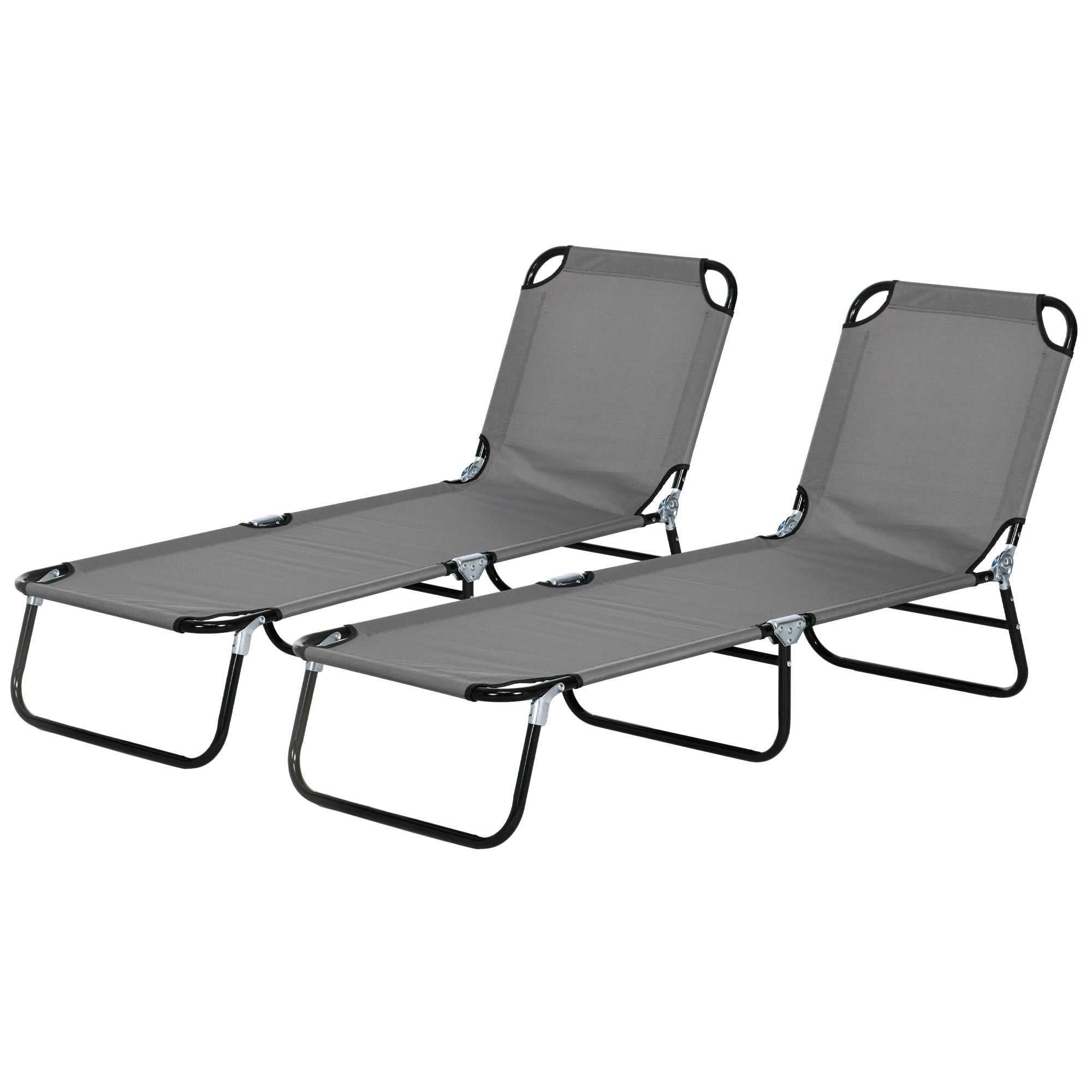 Garden Sun Lounger Set of 2 with Five-Position Backrest - Grey