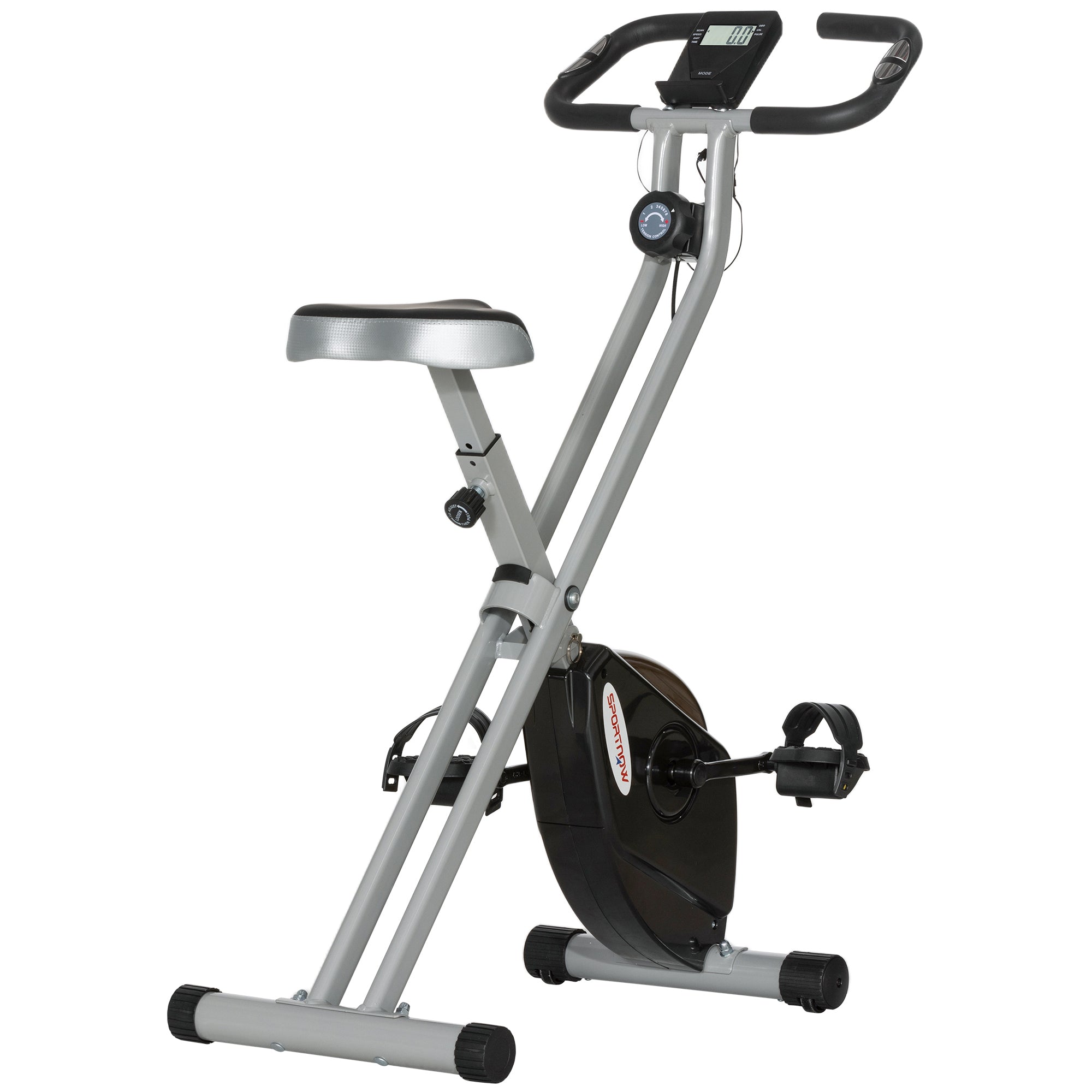 Folding Exercise Bike with 8-Level Magnetic Resistance and Heart Rate Sensor - Black Grey