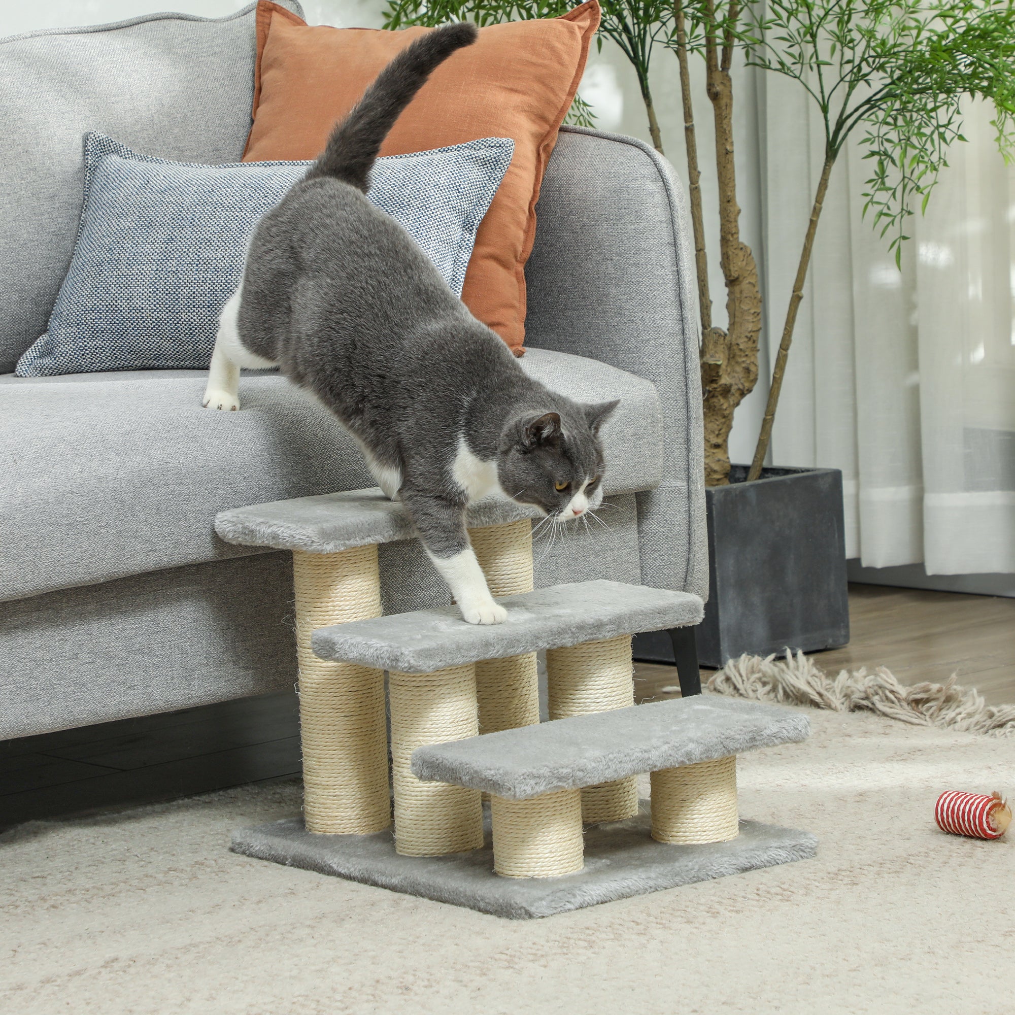 Pet Stairs 3-step Pet Ladder Cat dog Stairs Climb Ladder Cat Tree, Grey