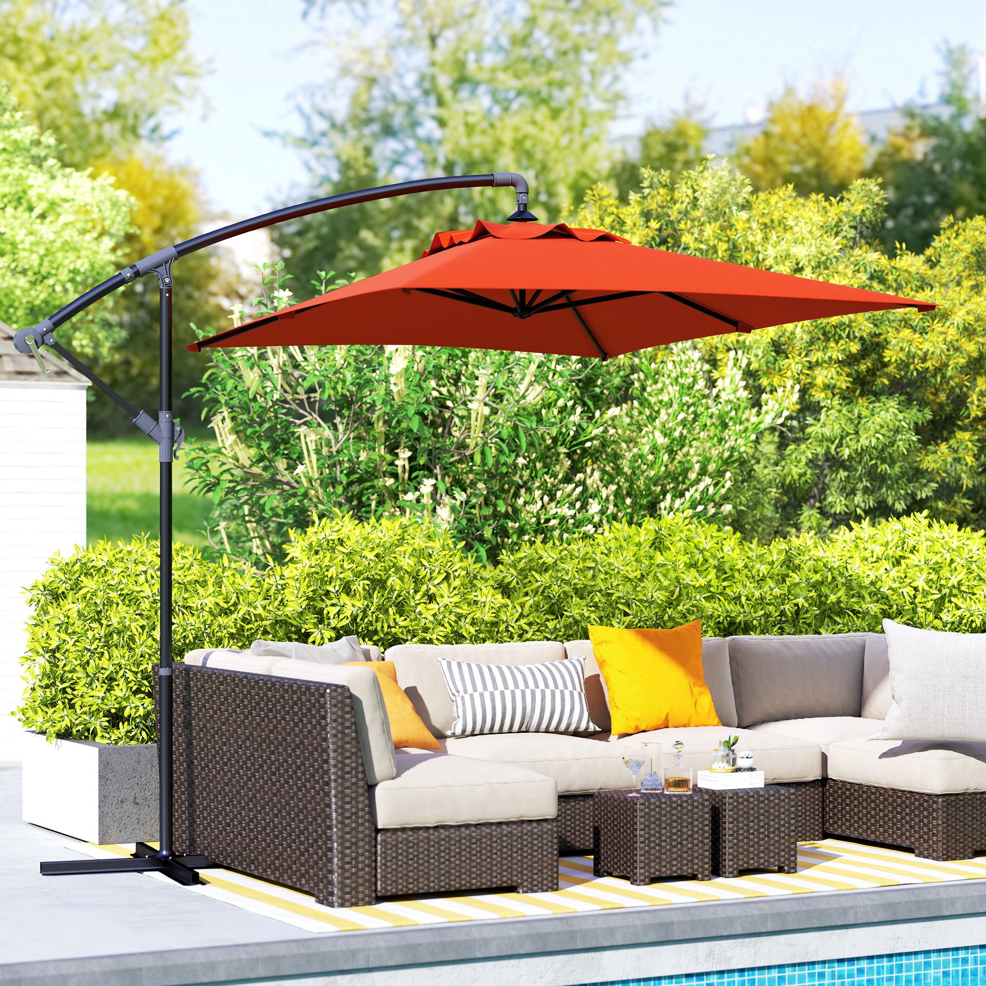 3 Metre Cantilever Parasol with Cross Base and Orange Steel Frame - Orange