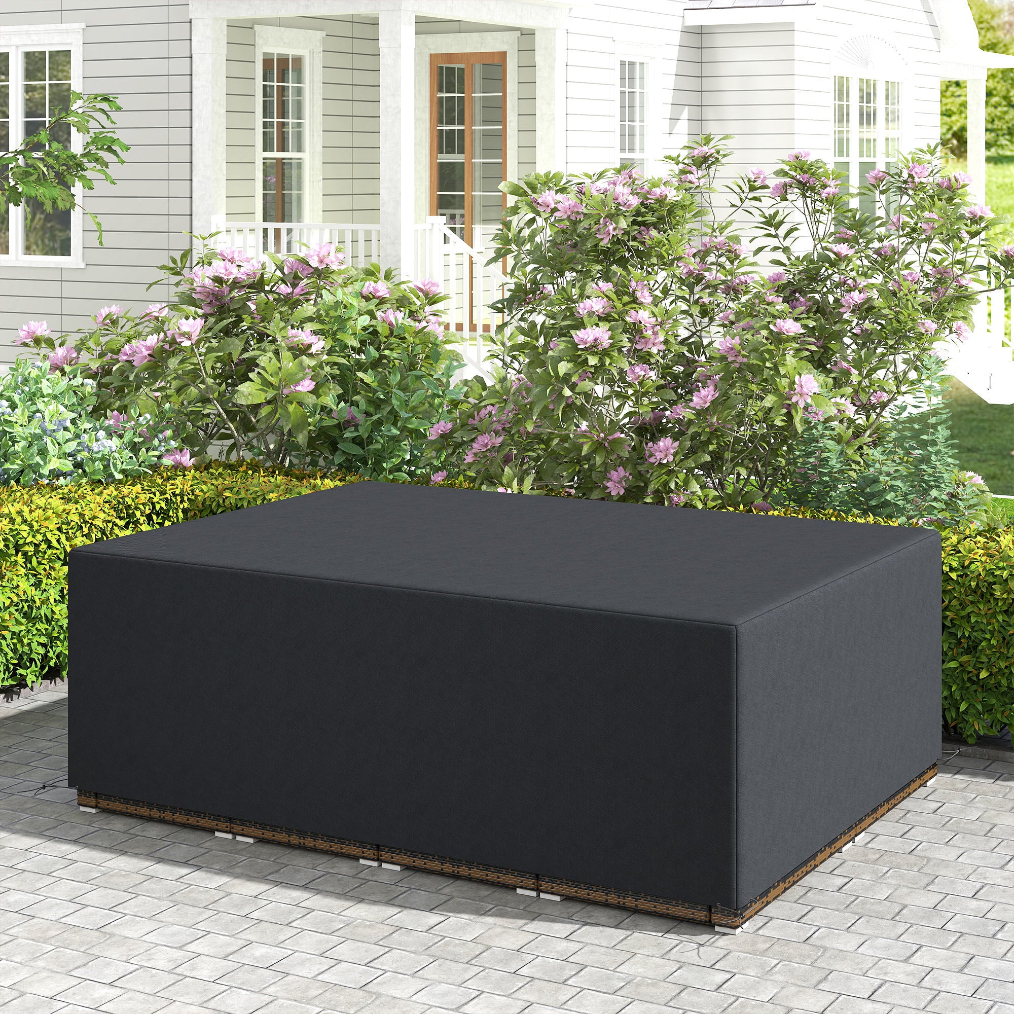 600D Oxford Waterproof Outdoor Sofa Set Cover with Pull Cords - Black