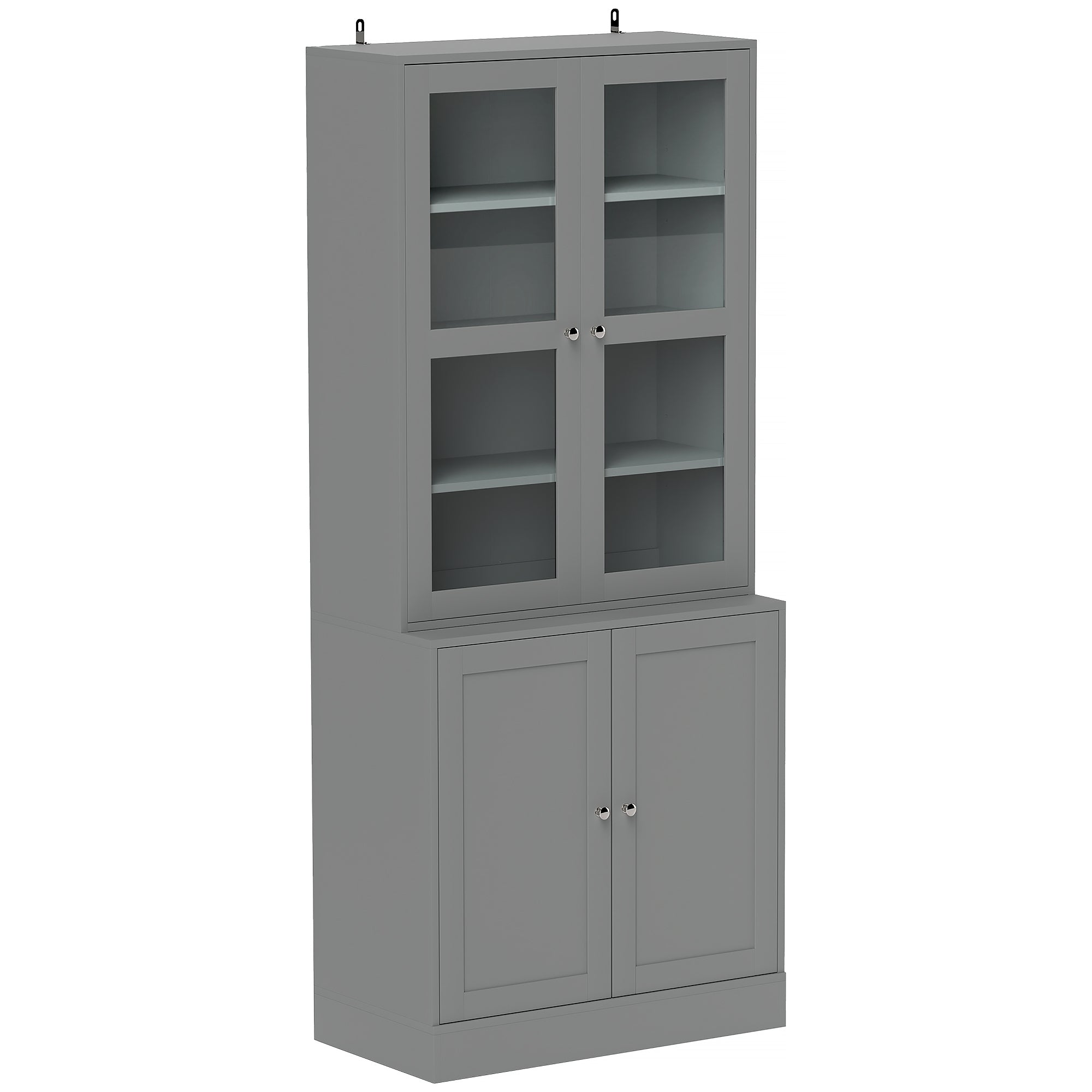Double Storage Display Cabinet with Tempered Glass Doors - Grey