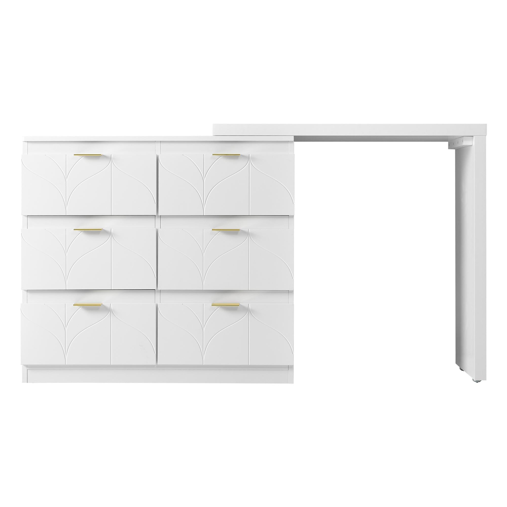 Elegant Dressing Table with Rotating Top and 6 Silent Drawers - White