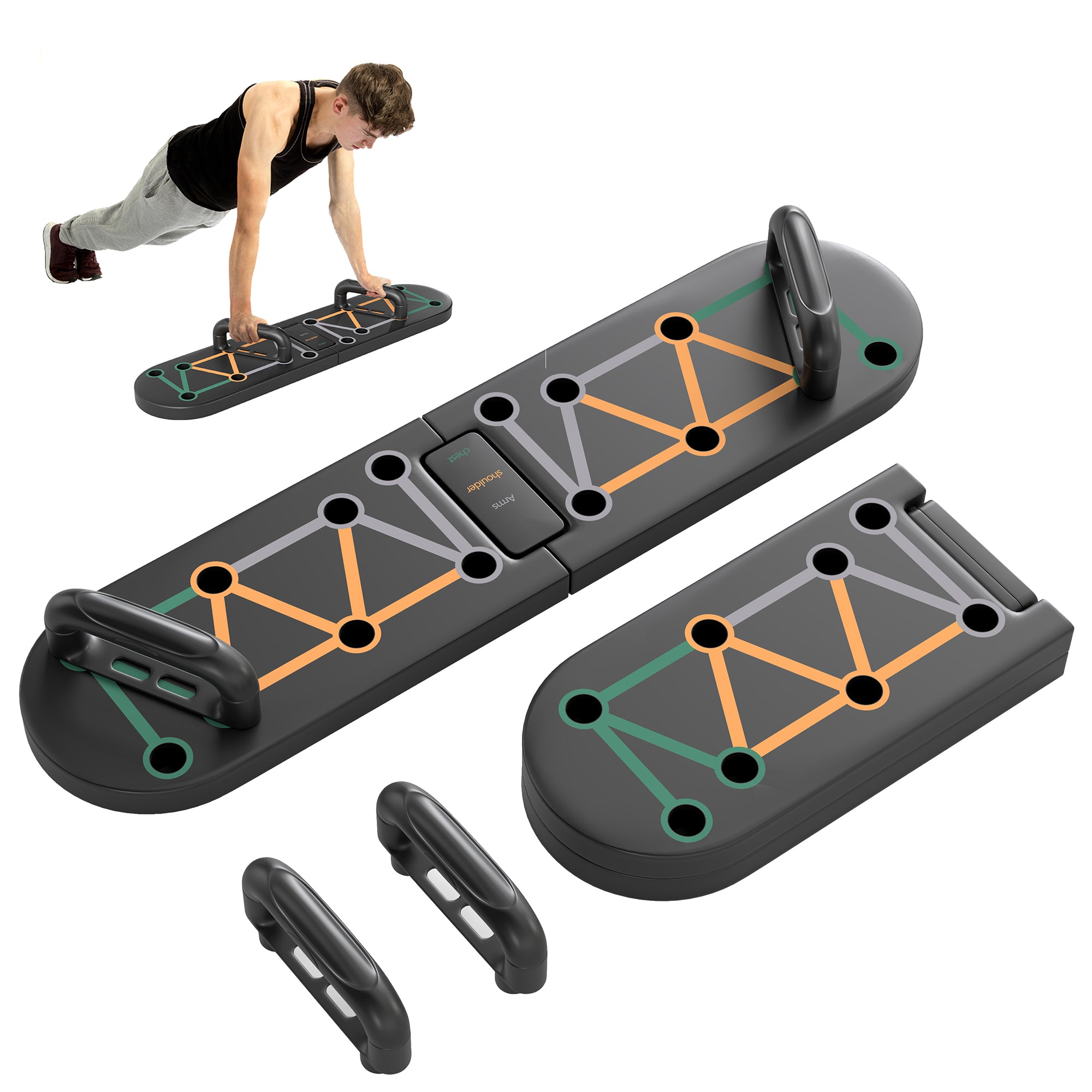 Foldable Push Up Board, 11-in-1 Press Up Board, Portable Pushup Stand with Non-slip Pads, Multi-function Home Gym Equipment for Arm, Shoulder, Chest Muscle Training Fitness, Black