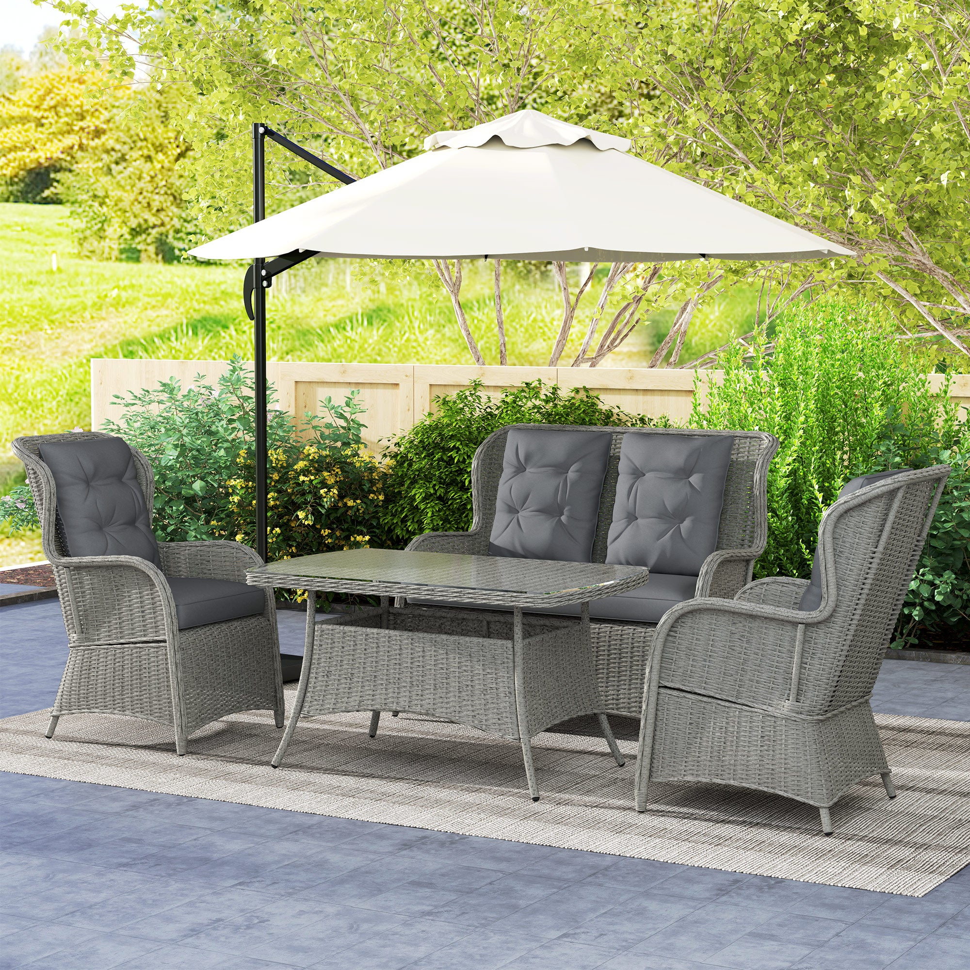 4 Piece PE Rattan Garden Dining Sofa Set with Cushions Light Grey