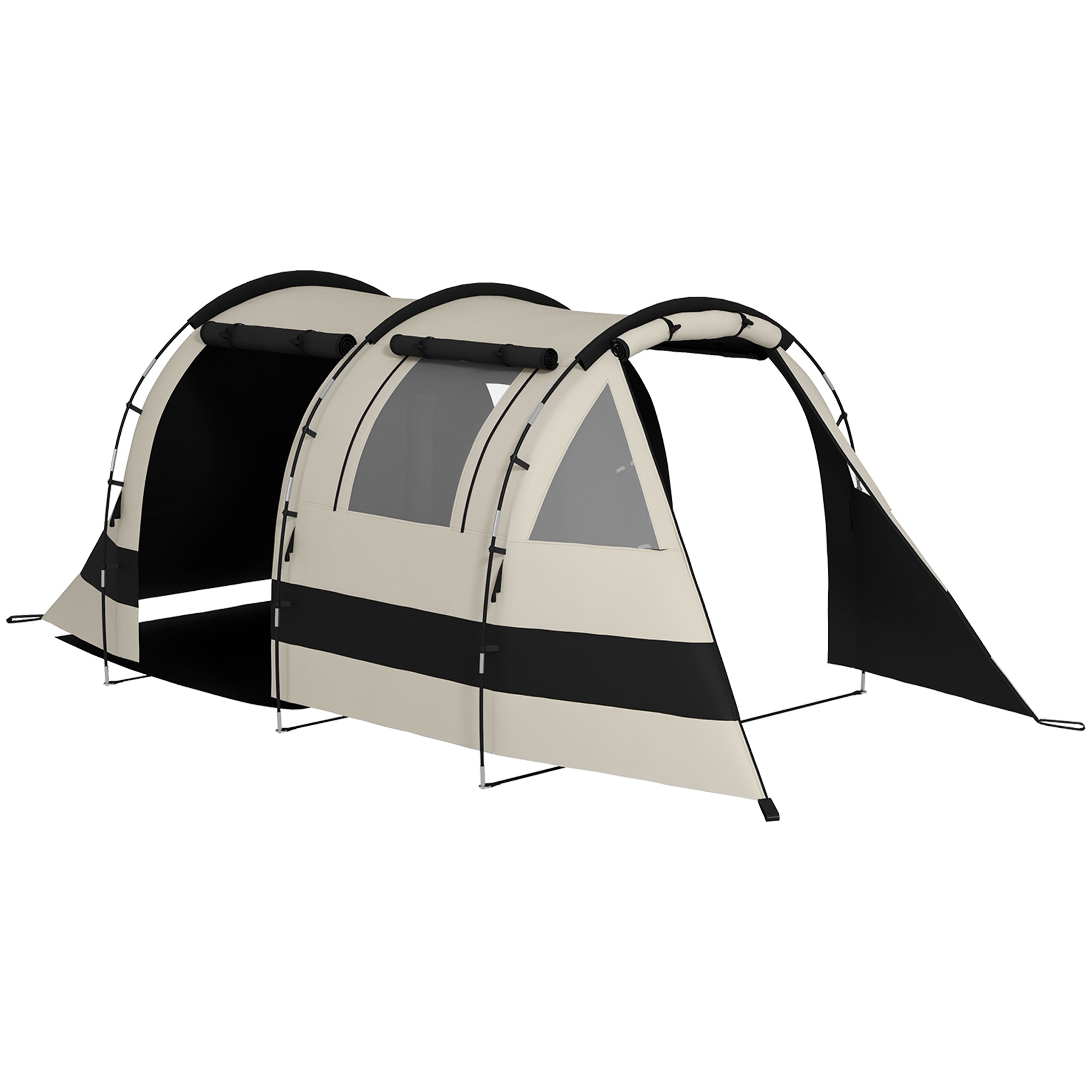 Spacious Four Man Two Room Blackout Tent with Accessories - Khaki