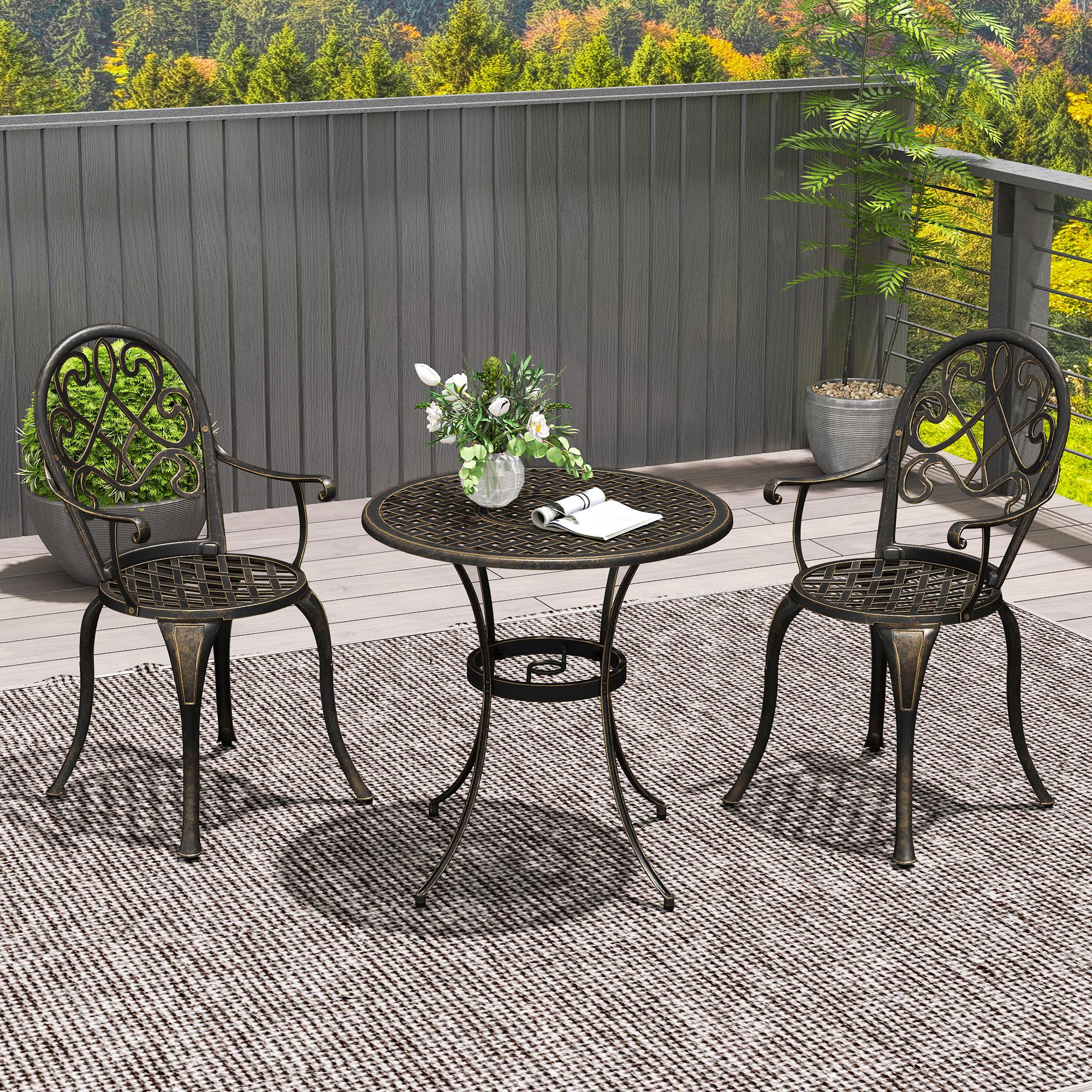 3 Piece Aluminium Garden Bistro Set with Adjustable Feet - Bronze Tone