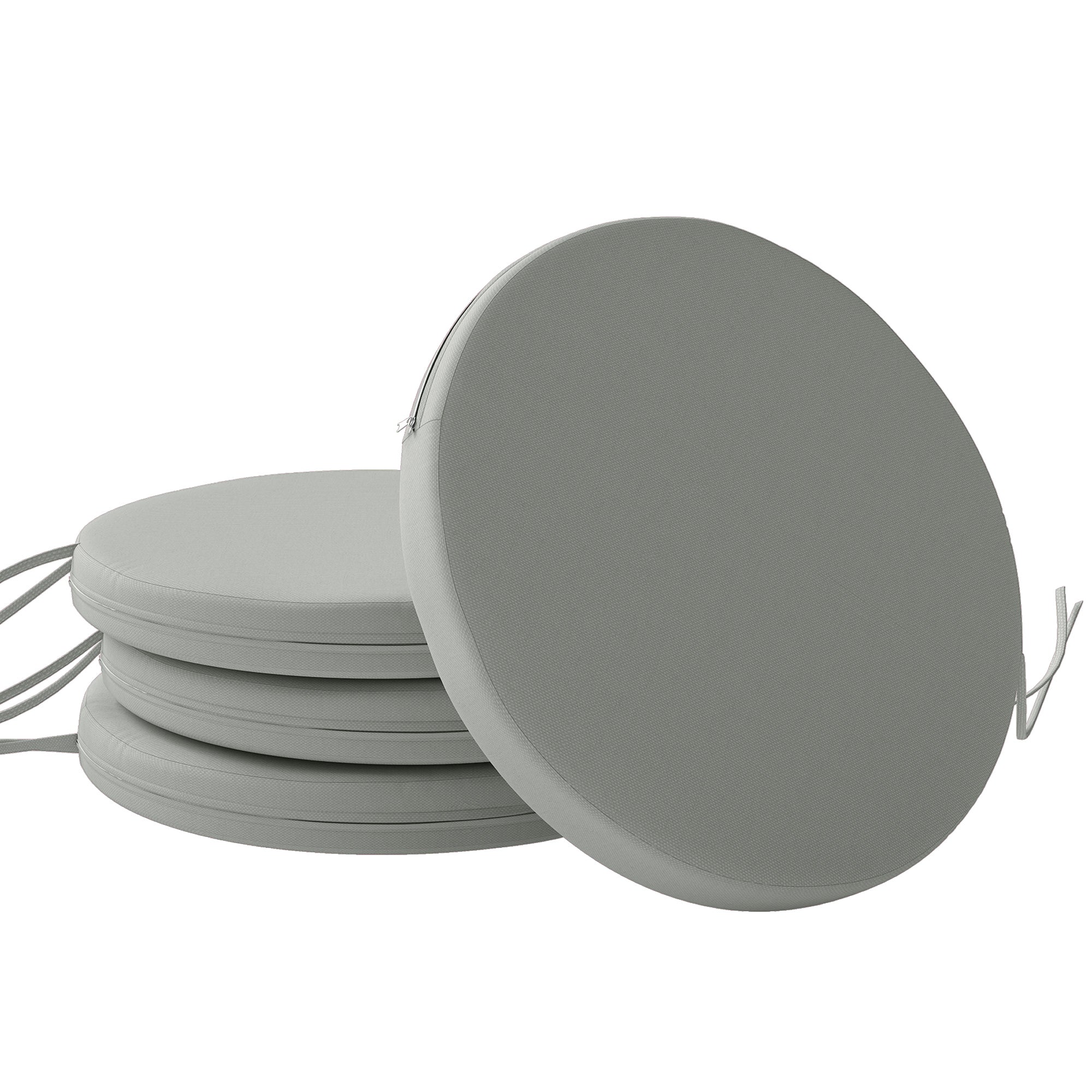 Outdoor Bistro Chair Cushions Set of 4 with Removable Cover, 41 x 41 x 5 cm Round Seat Cushions with Ties, Light Grey