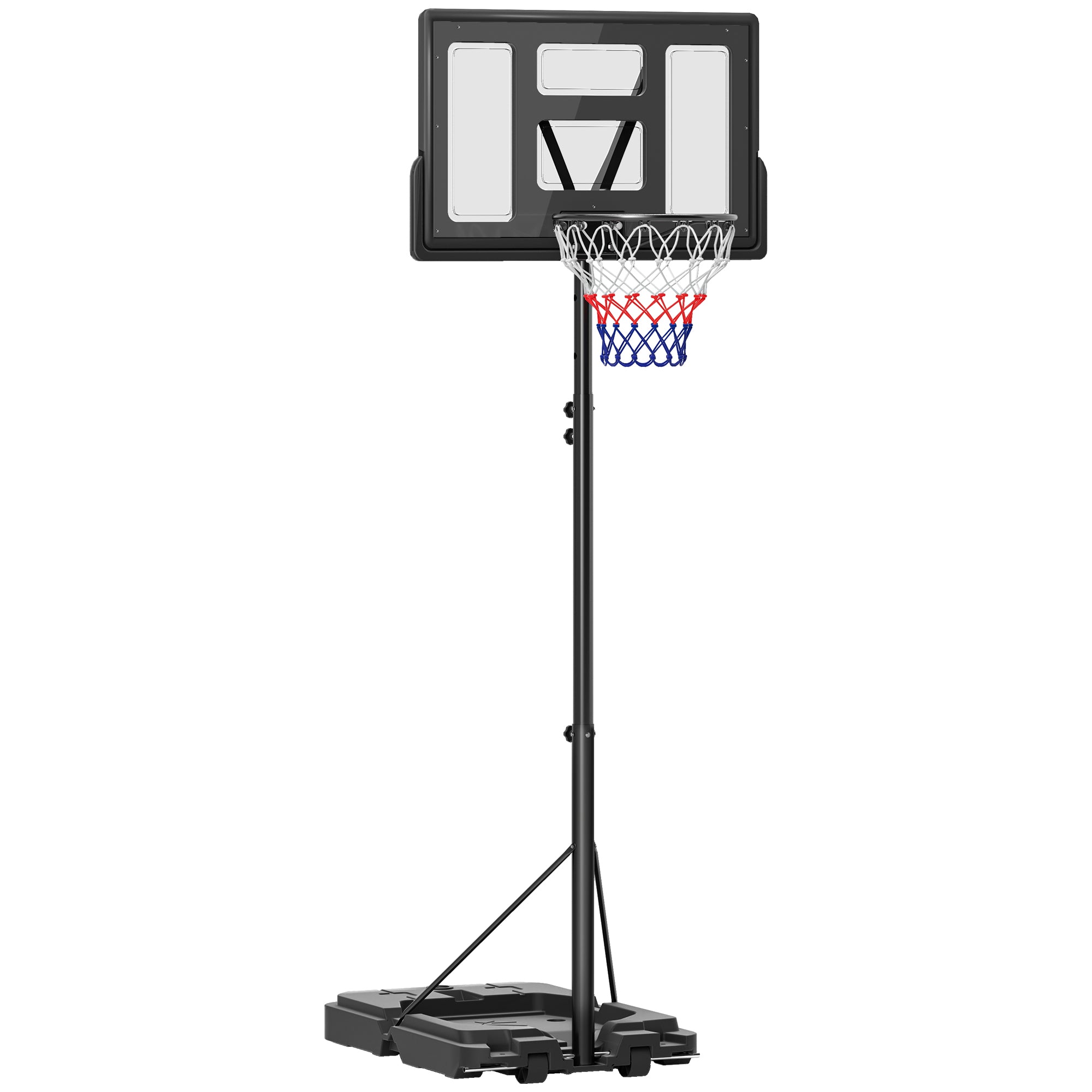 Basketball Hoop Outdoor, Basketball Hoop and Stand with 10-Level Adjustable Height, Weighted Base, Portable on Wheels, 2.3-3.05m, for Teens, Juniors, Adults