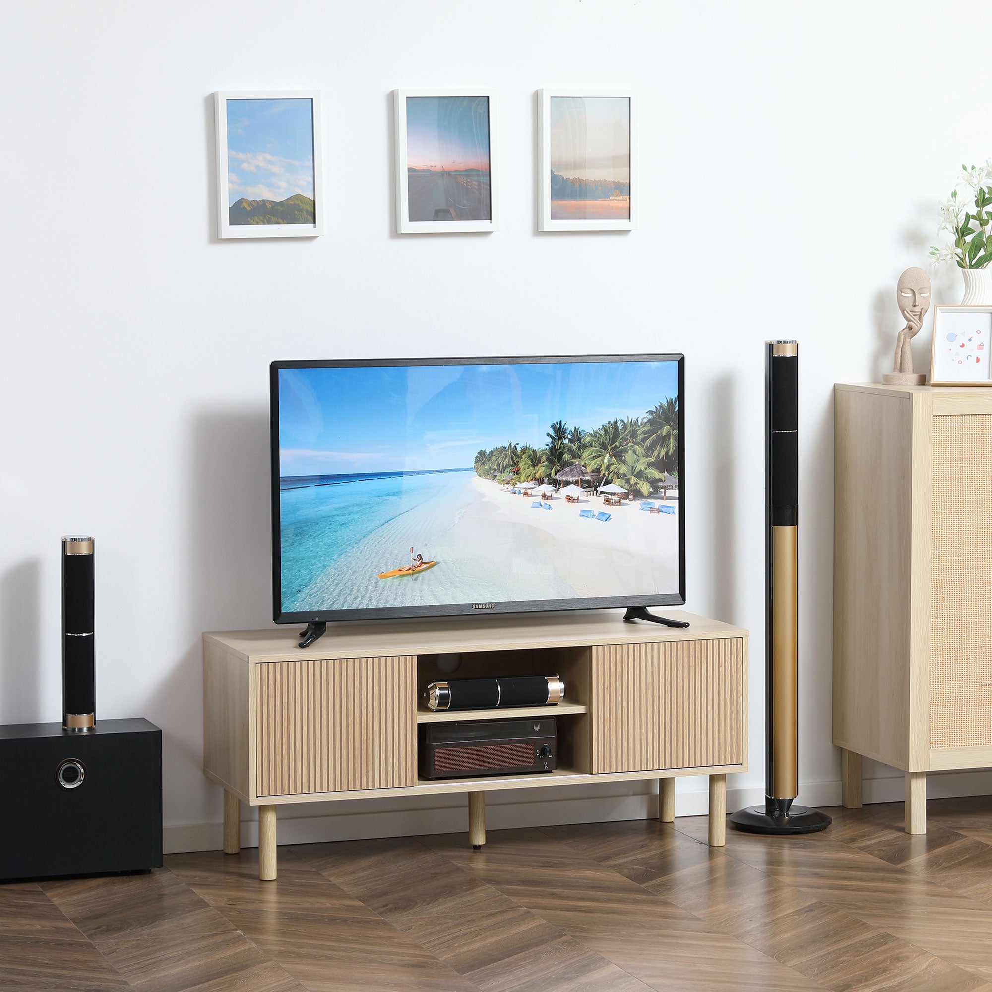 Sliding Door TV Cabinet Stand for TVs up to 50" with Storage - Oak Wood-Effect