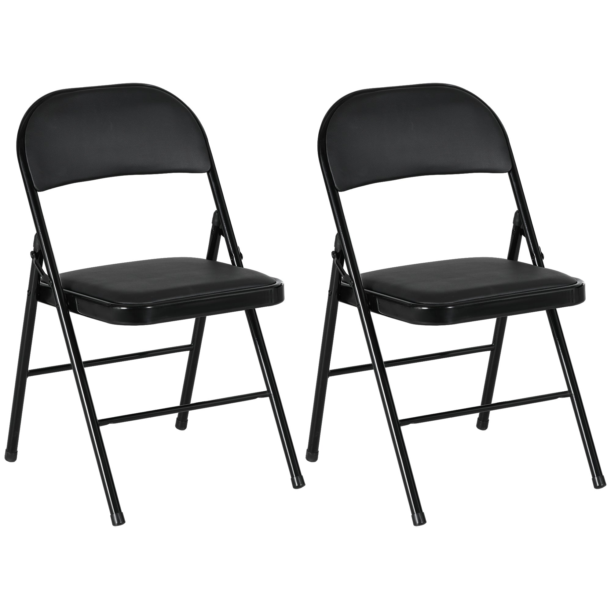 Set of 2 Cushioned Steel Folding Chairs with Padded Seats - Black