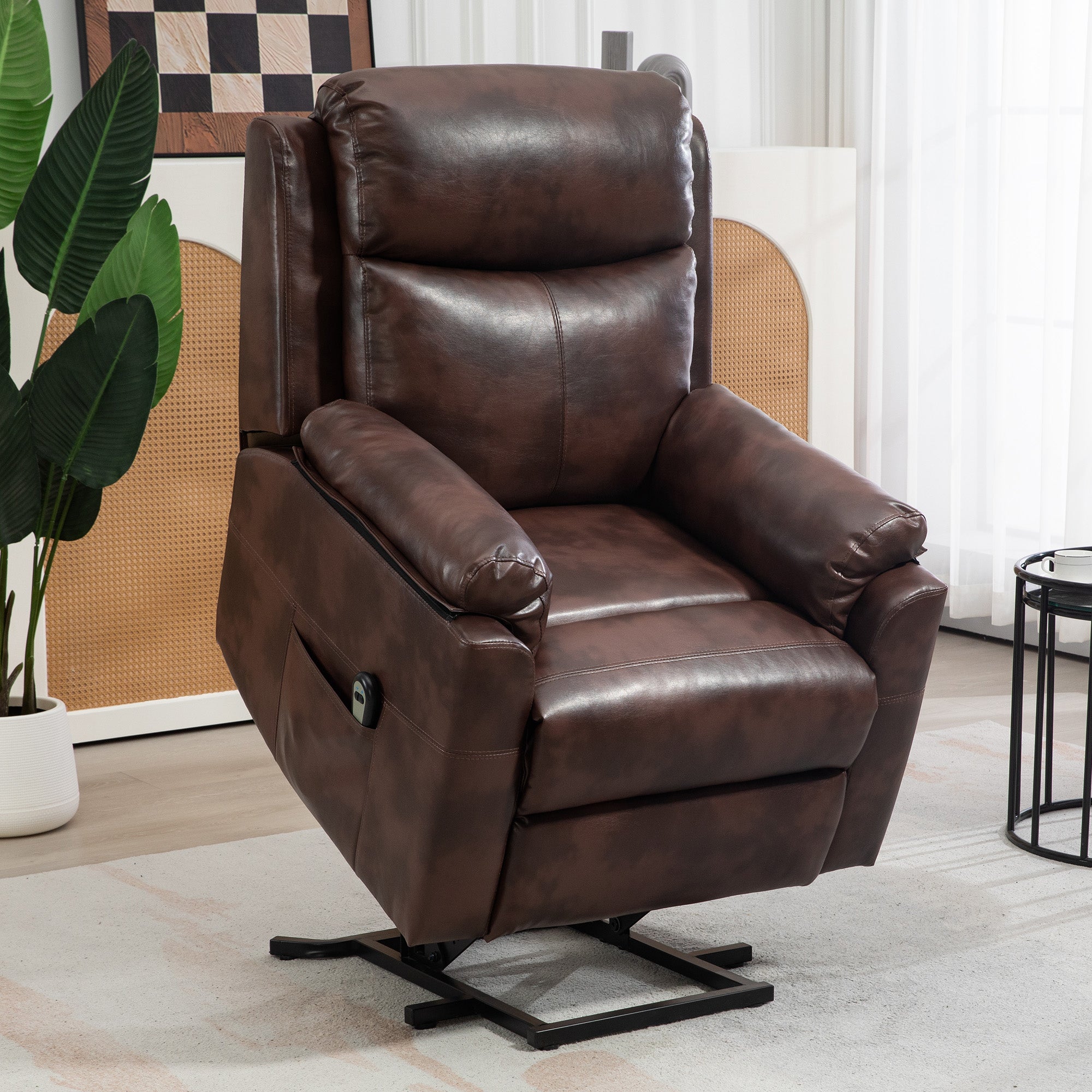 Electric Power Lift Riser Recliner Chair – Dark Brown Faux Leather