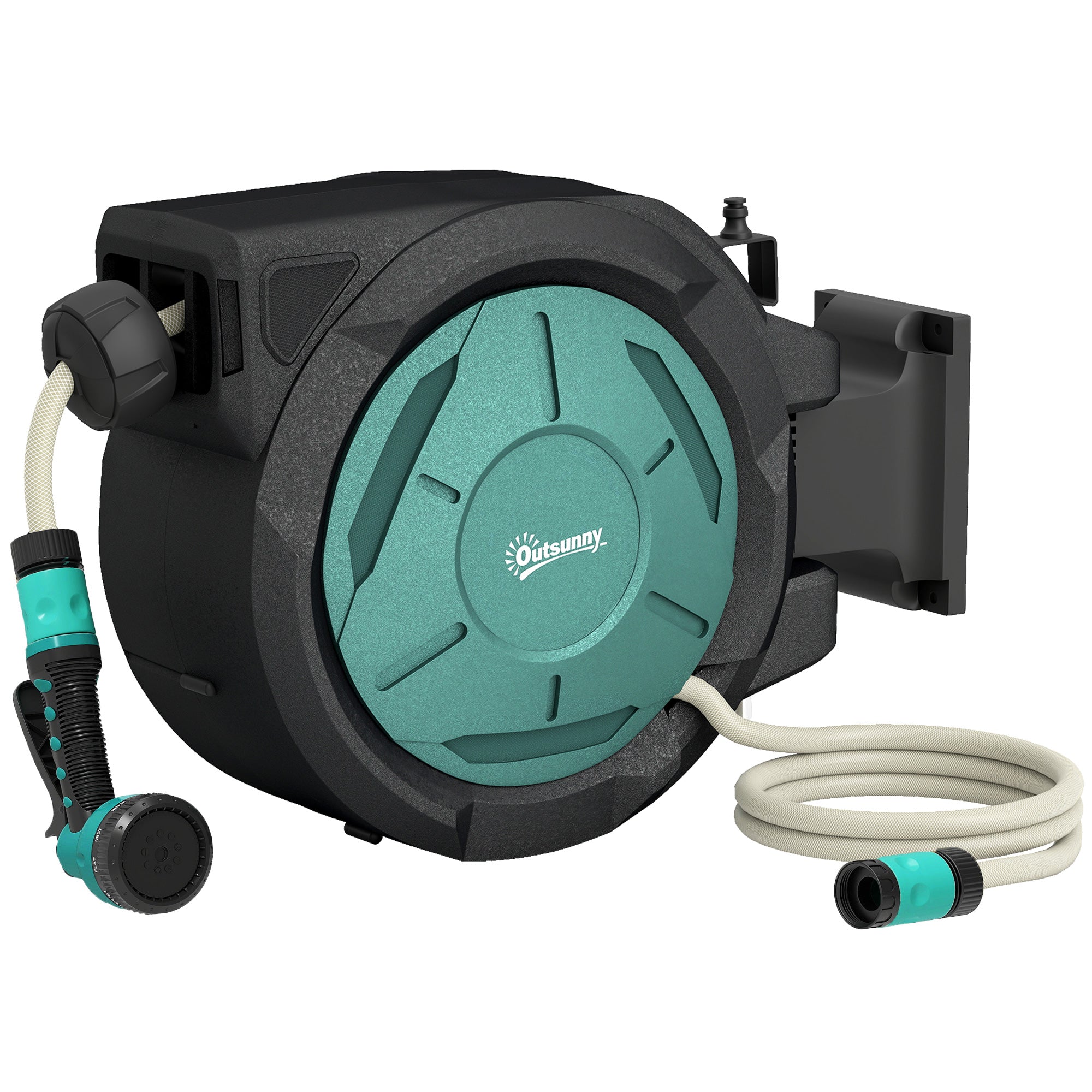 Retractable Hose Reel Wall Mounted, 20+2m Garden Hose Pipe Reel with Lock, Auto Rewind, 7 in 1 Spray Nozzle, Includes Wall Fixings, 180° Swivel, Outdoor Watering, 54 x 20 x 39 cm, Black