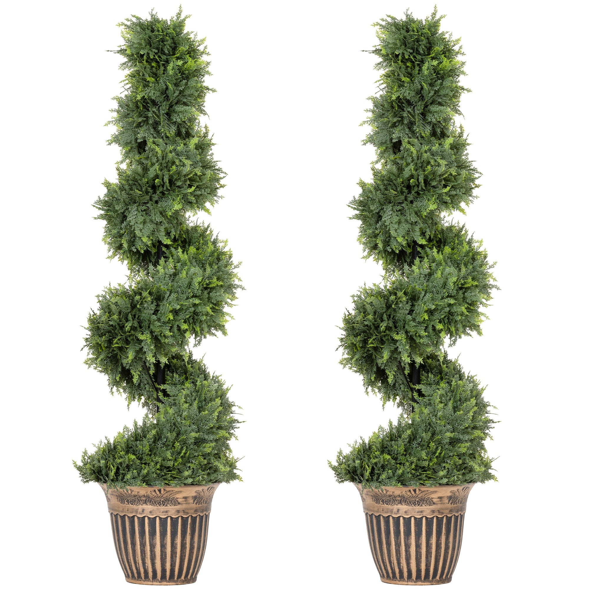 Set of 2 Artificial Plants, Topiary Spiral Cypressd Trees with Pot, for Home Indoor Outdoor Decor, 120cm