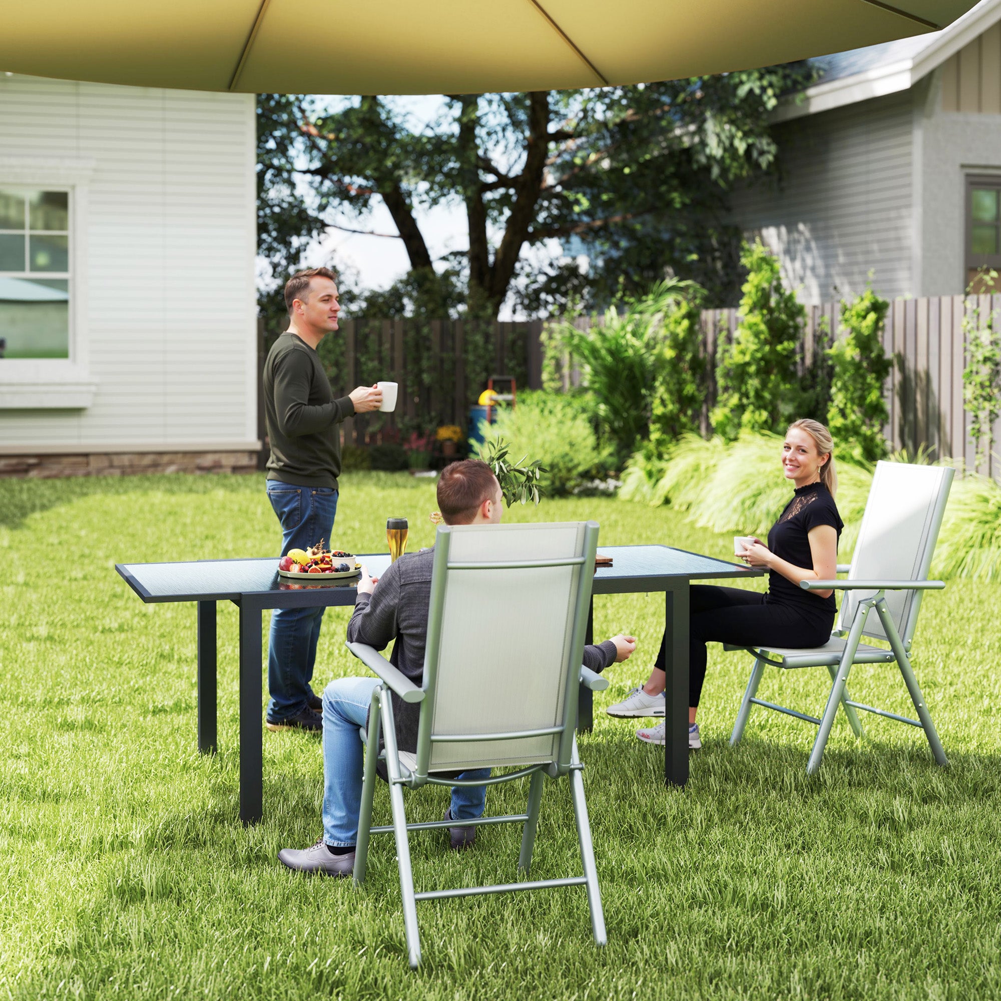 Set of 2 Folding Aluminium Garden Chairs with Mesh Seats - Light Grey
