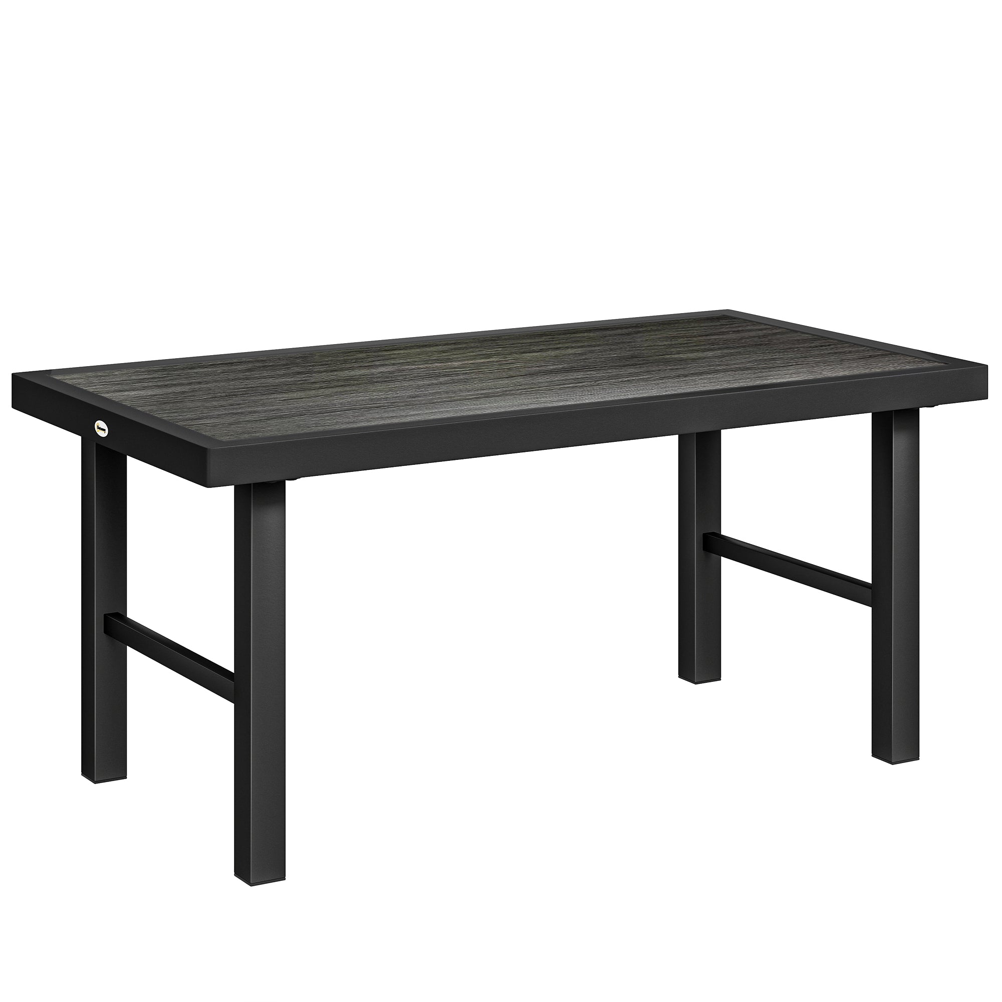 Metal Garden Coffee Table, Outdoor Side Table with SPC Woodgrain Tabletop for Outside, 100 x 52 x 46cm, Dark Grey