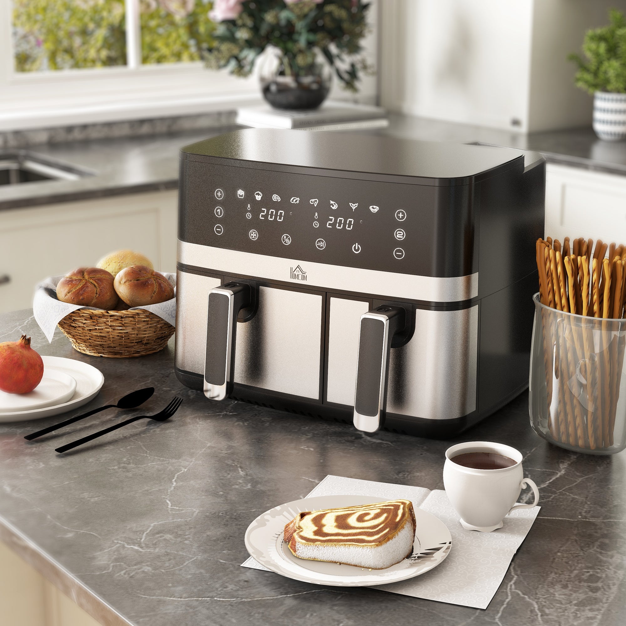 8.5L Dual Basket Air Fryer with Sync Cooking - Black