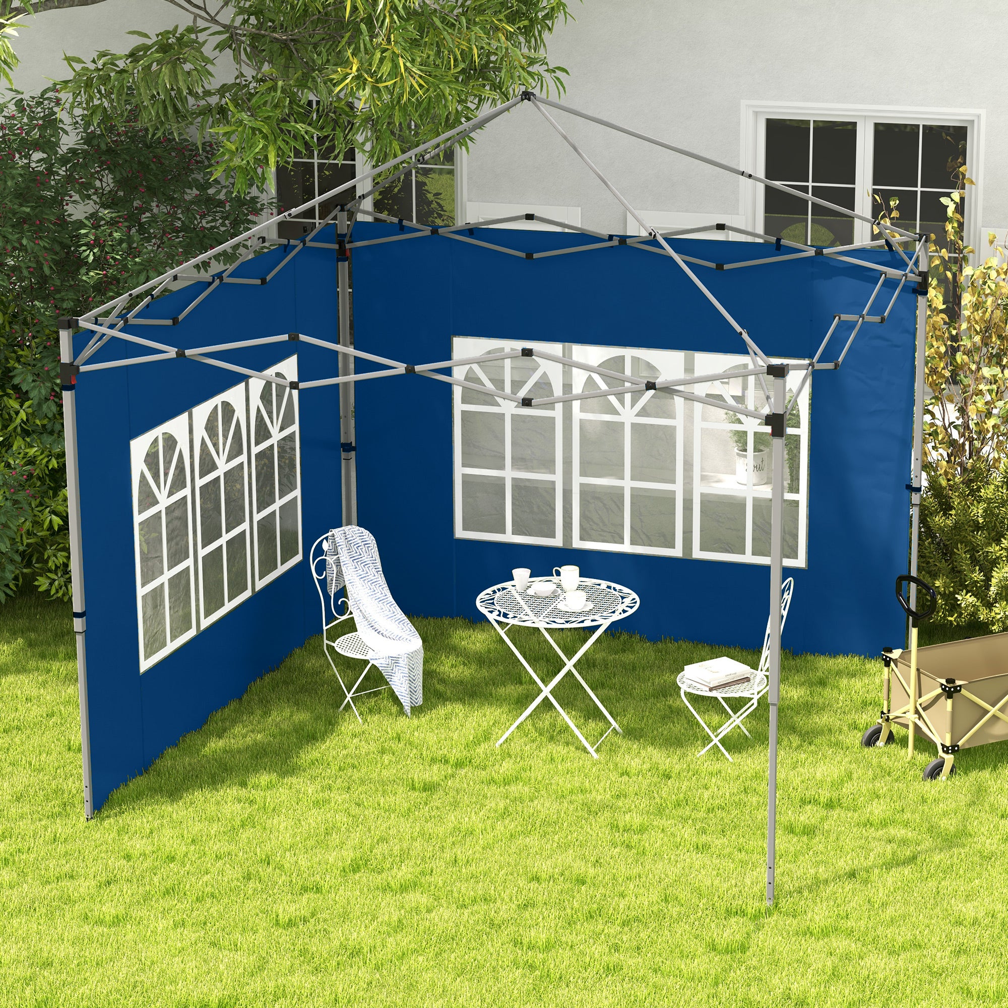 Set of 2 Oxford Cloth Gazebo Side Panels with Windows for 3x3/3x4m Canopy - Blue