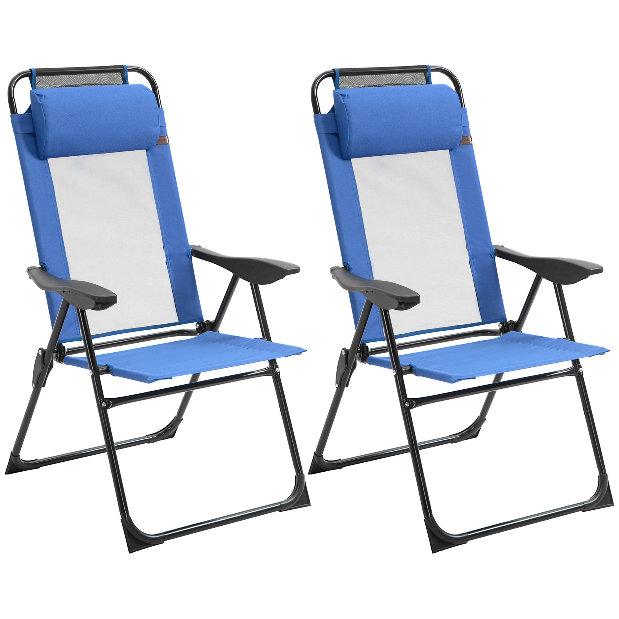 Folding Garden Chairs Set of 2, 5-Position Recliner Camping Chair with High Back, All Weather Texteline Seat, Portable Outdoor Dining Chairs with Headrests for Patio, Picnic, Blue
