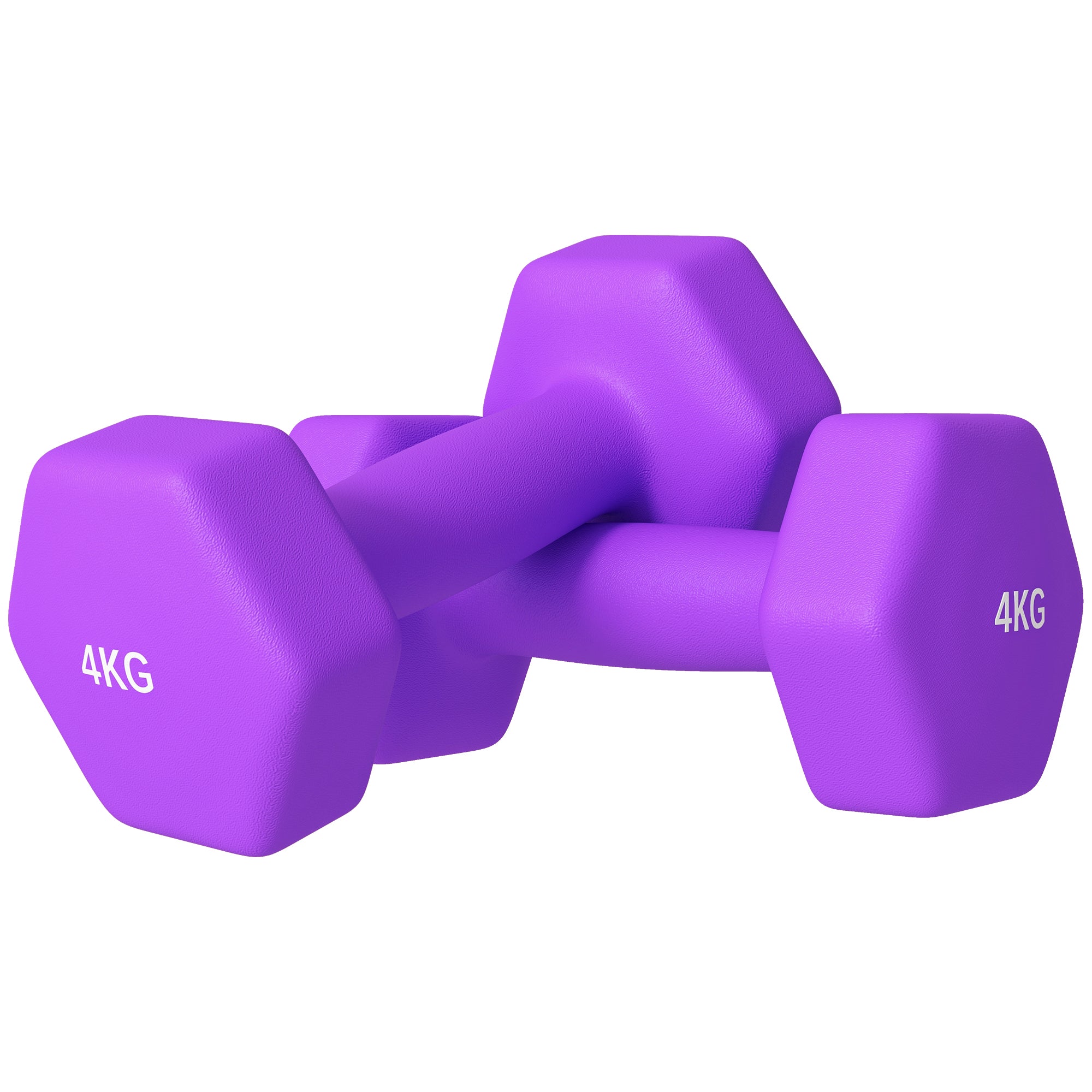 Set of 2 Hexagonal Dumbbells 4kg with Non-Slip Grip - Purple