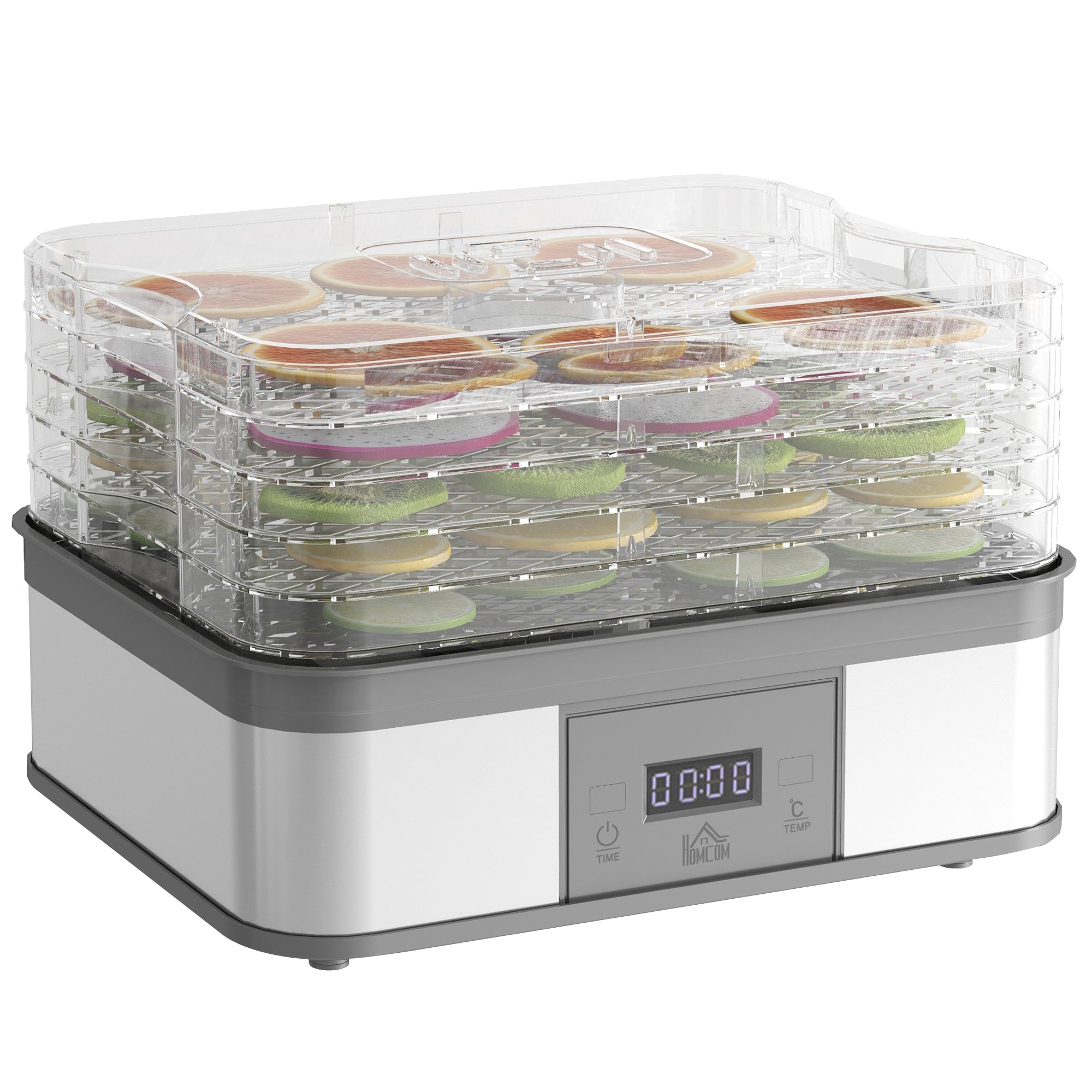 5 Tier Stainless Steel Food Dehydrator with Adjustable Temperature Grey