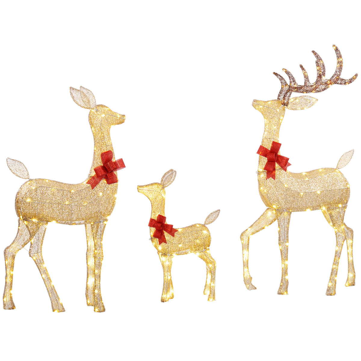 3-Piece Lighted Reindeer Christmas Decoration Set with 283 LED Lights for Indoor & Outdoor - Gold Tone