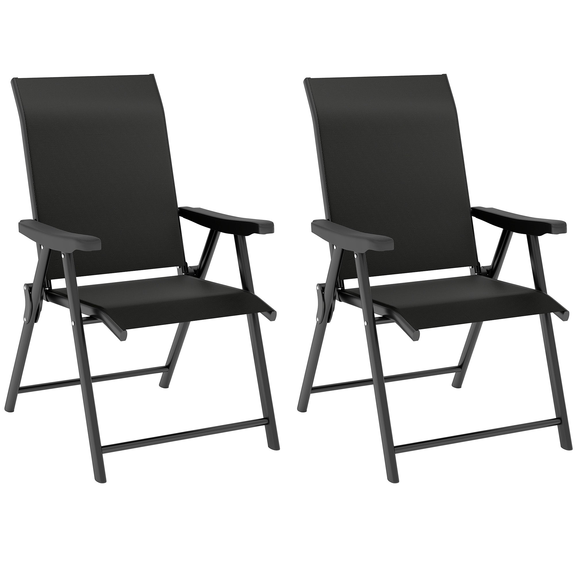 Set of 2 Folding Outdoor Chairs with Breathable Mesh Seats and Armrests - Black