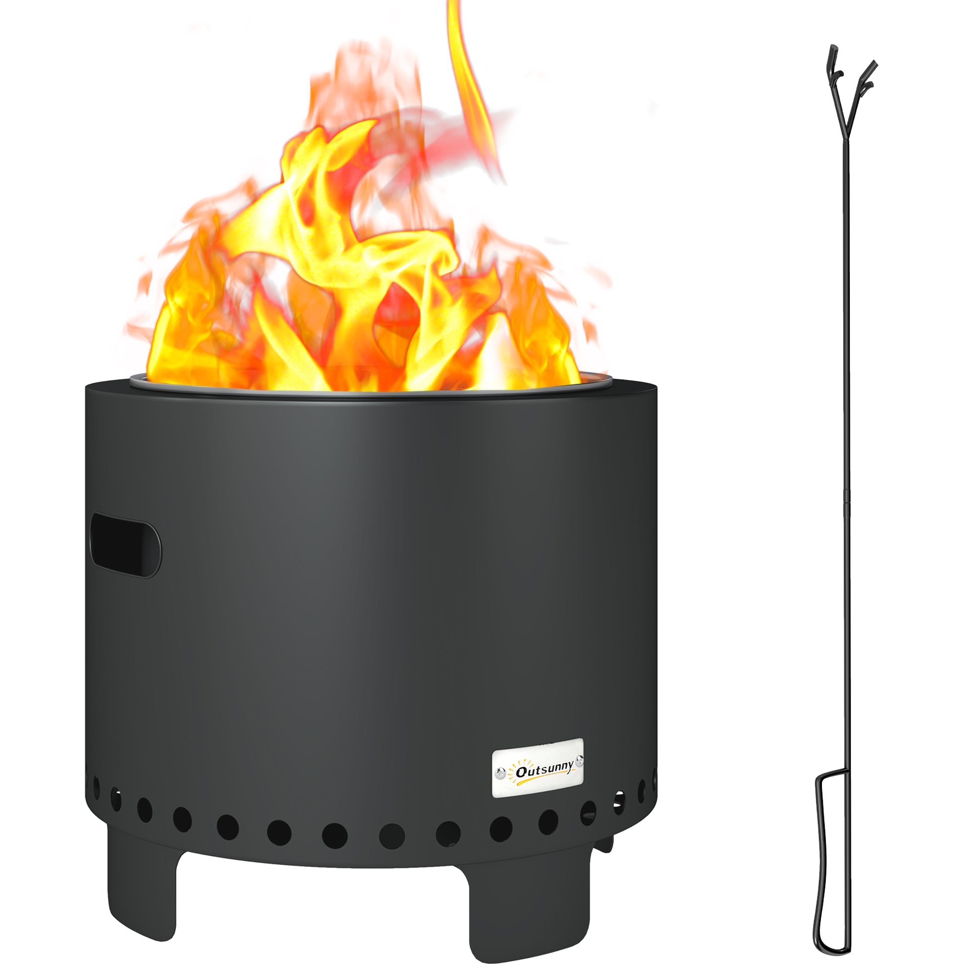 Smokeless Steel Fire Pit with Poker 45cm Diameter - Grey