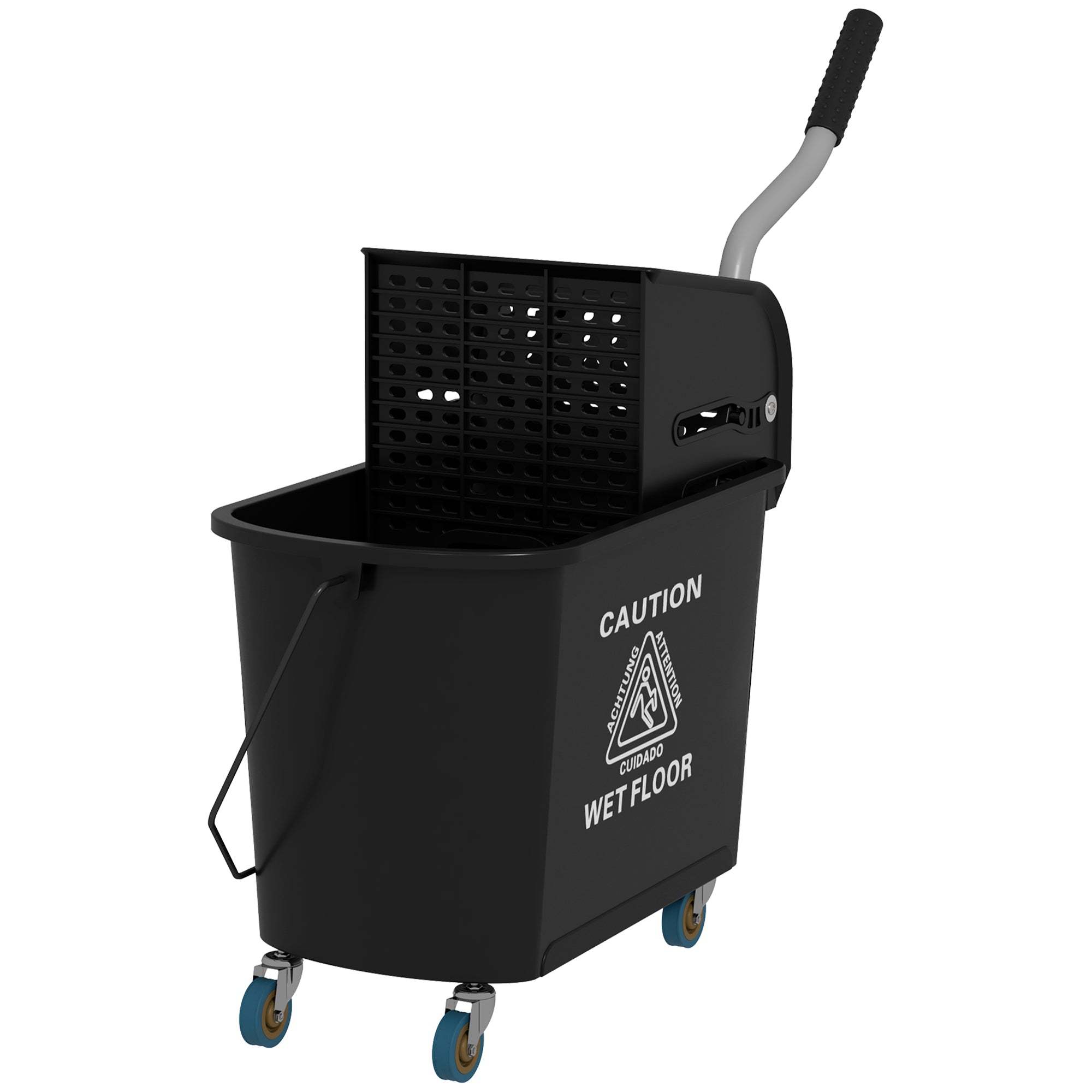 20L Mop Bucket on Wheels, with Water Separation Panel - Black