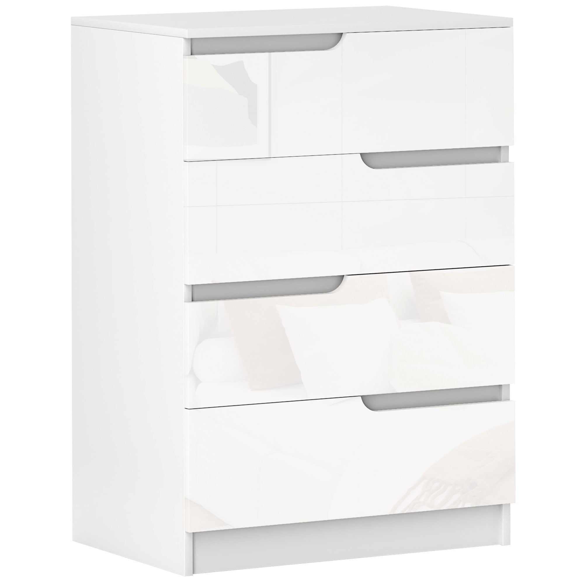 Chest of Four High Gloss Drawers with Curved Handles - White