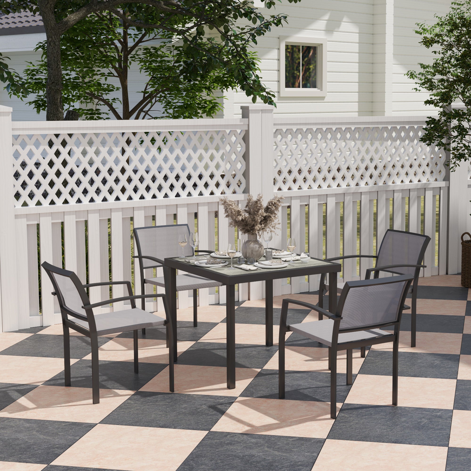 5 Piece Outdoor Garden Dining Set with Texteline Chairs - Grey