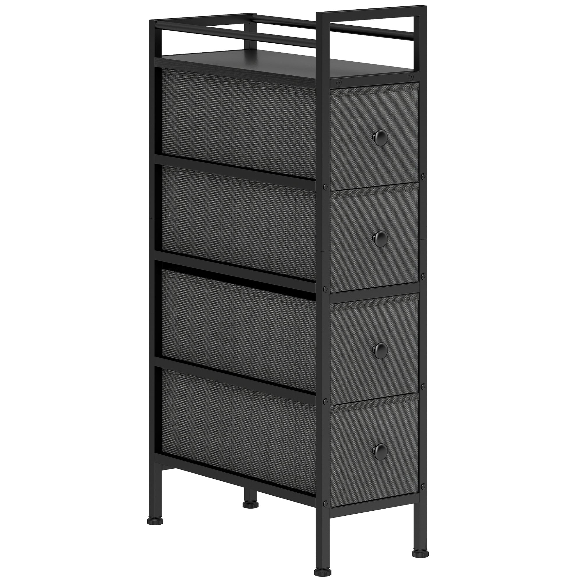 4 Drawer Fabric Dresser Chest of Drawers, Slim Storage Cabinet with Steel Frame for Small Spaces, Bedroom, Black