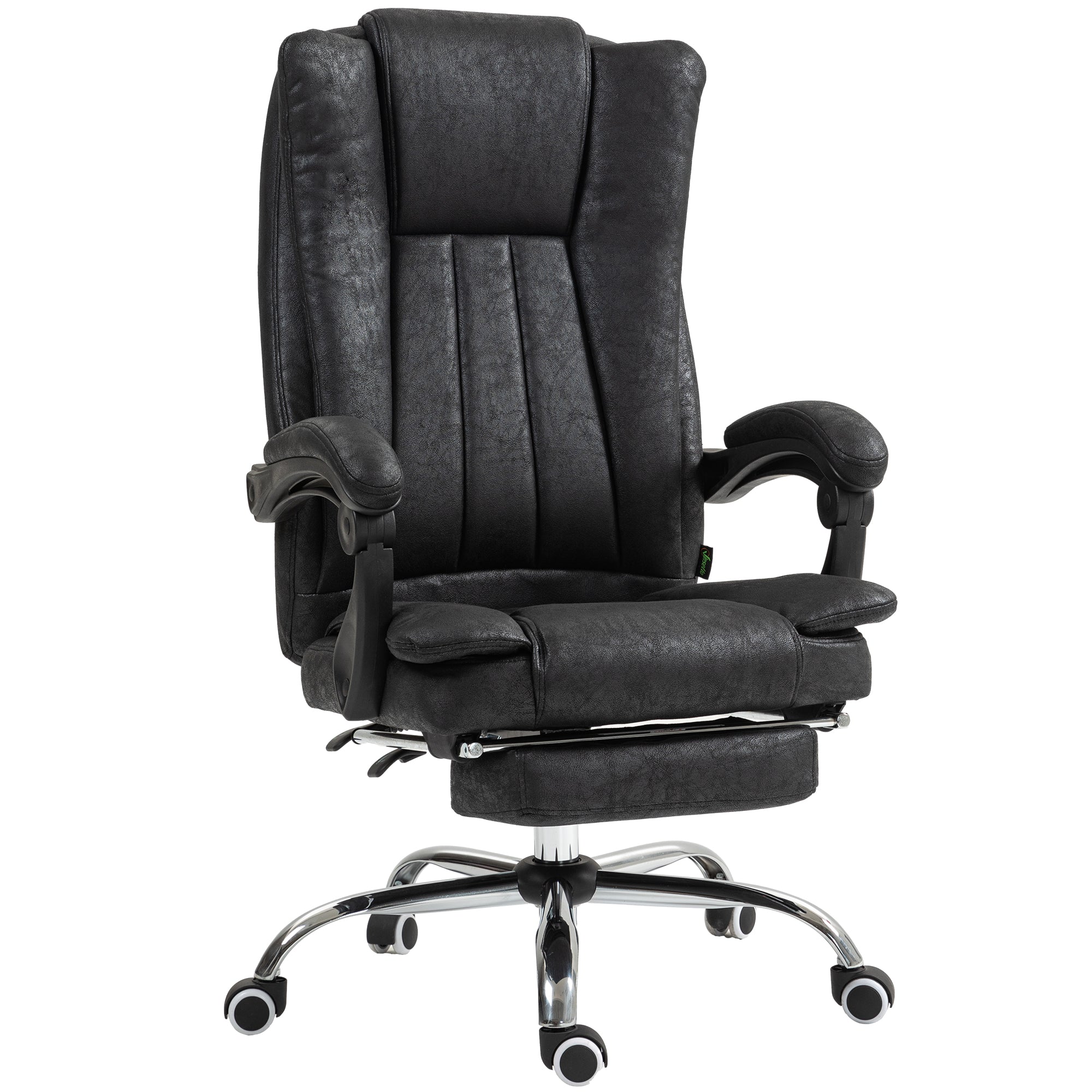 Home Office Chair Microfibre Desk Chair with Reclining Function Armrests Swivel Wheels Footrest Black