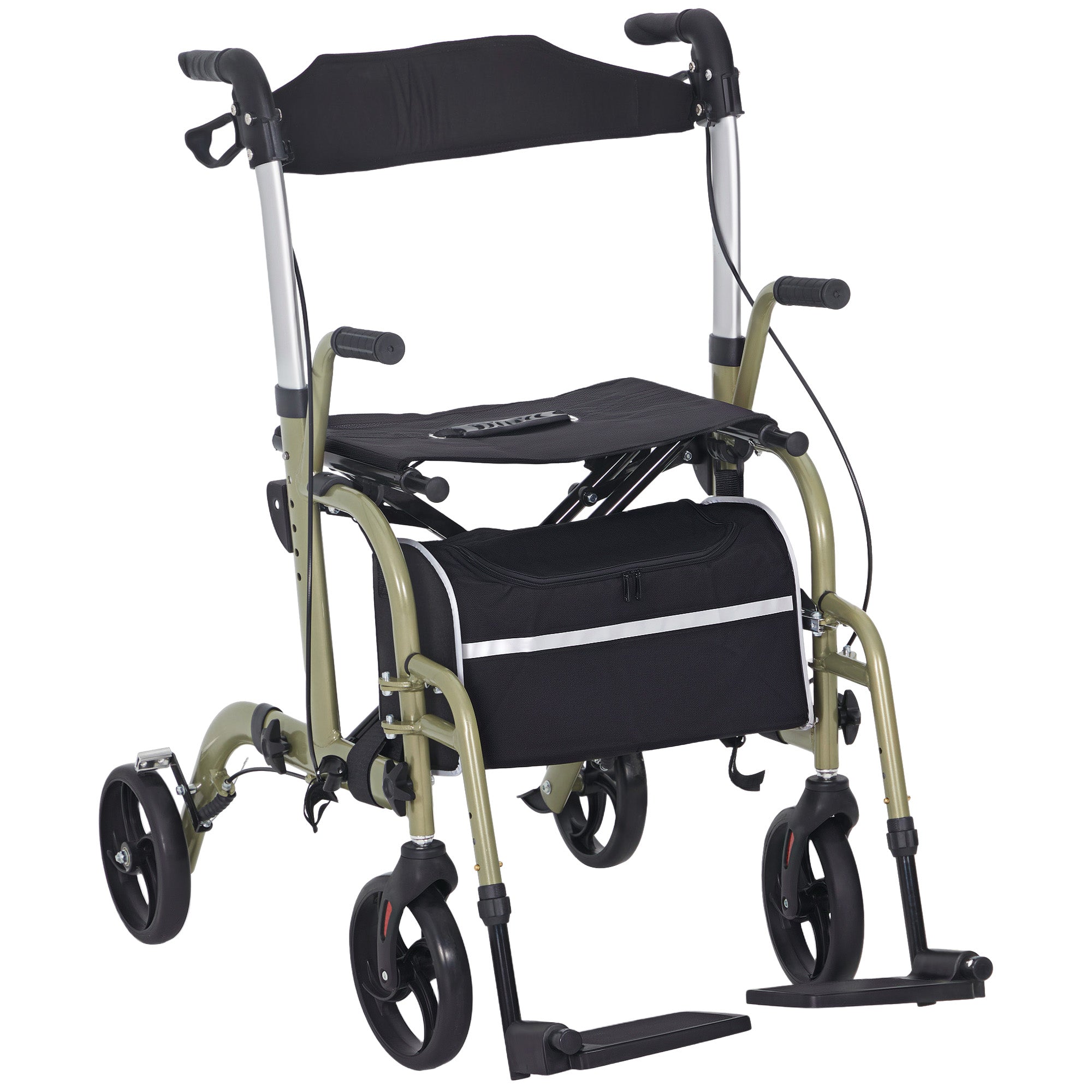 Rollator Walker Wheelchair, with Brakes and Bag - Yellow/Green