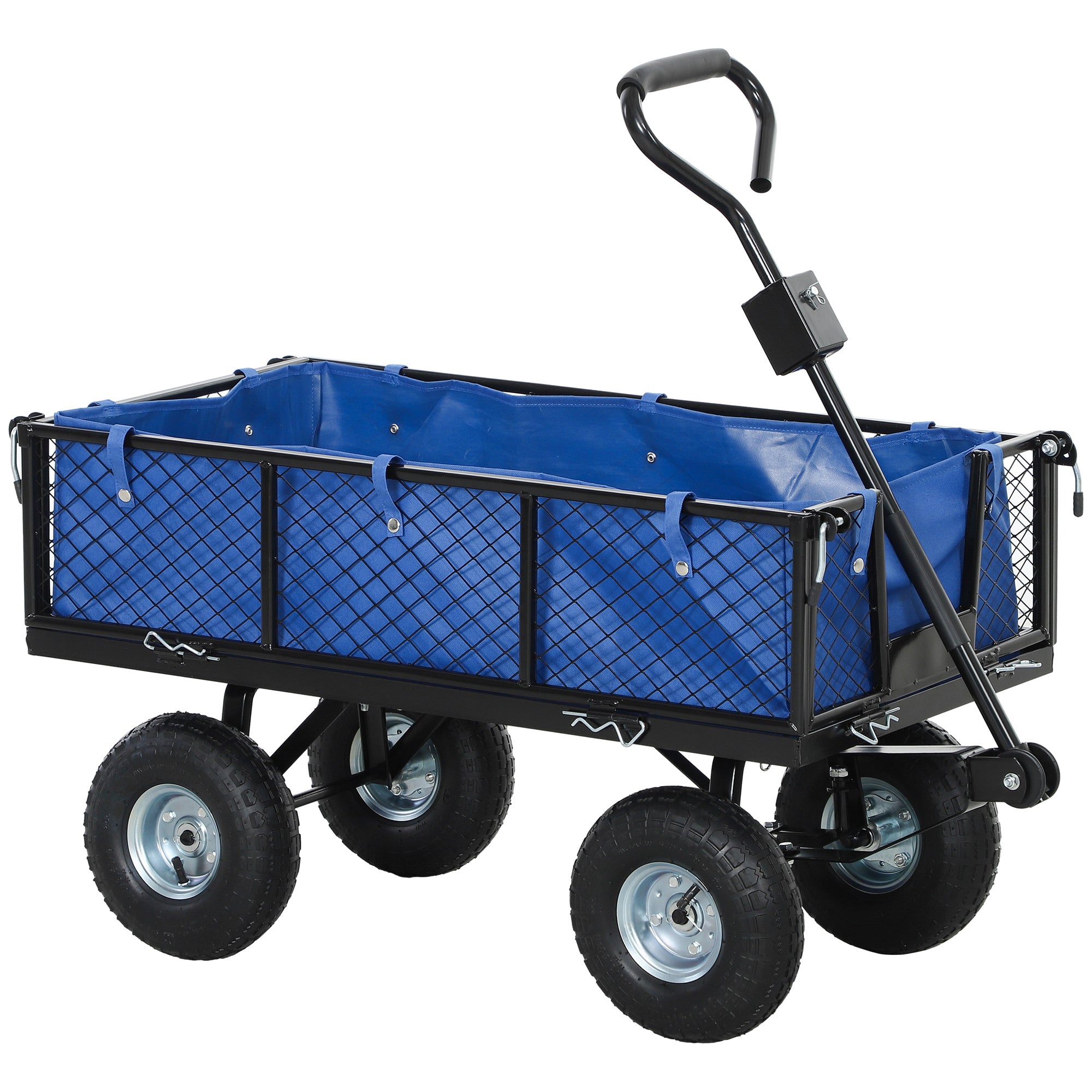 114L Steel Frame Garden Cart Trolley with Waterproof Bag - Blue