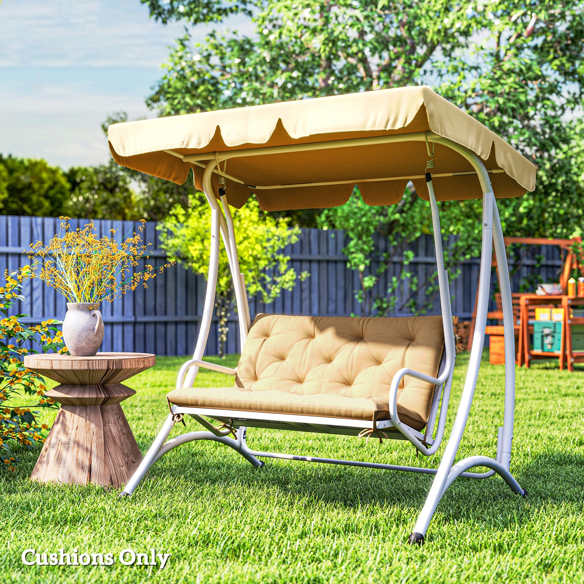 Two-Seater Bench Cushion with Tie Fastenings - Khaki