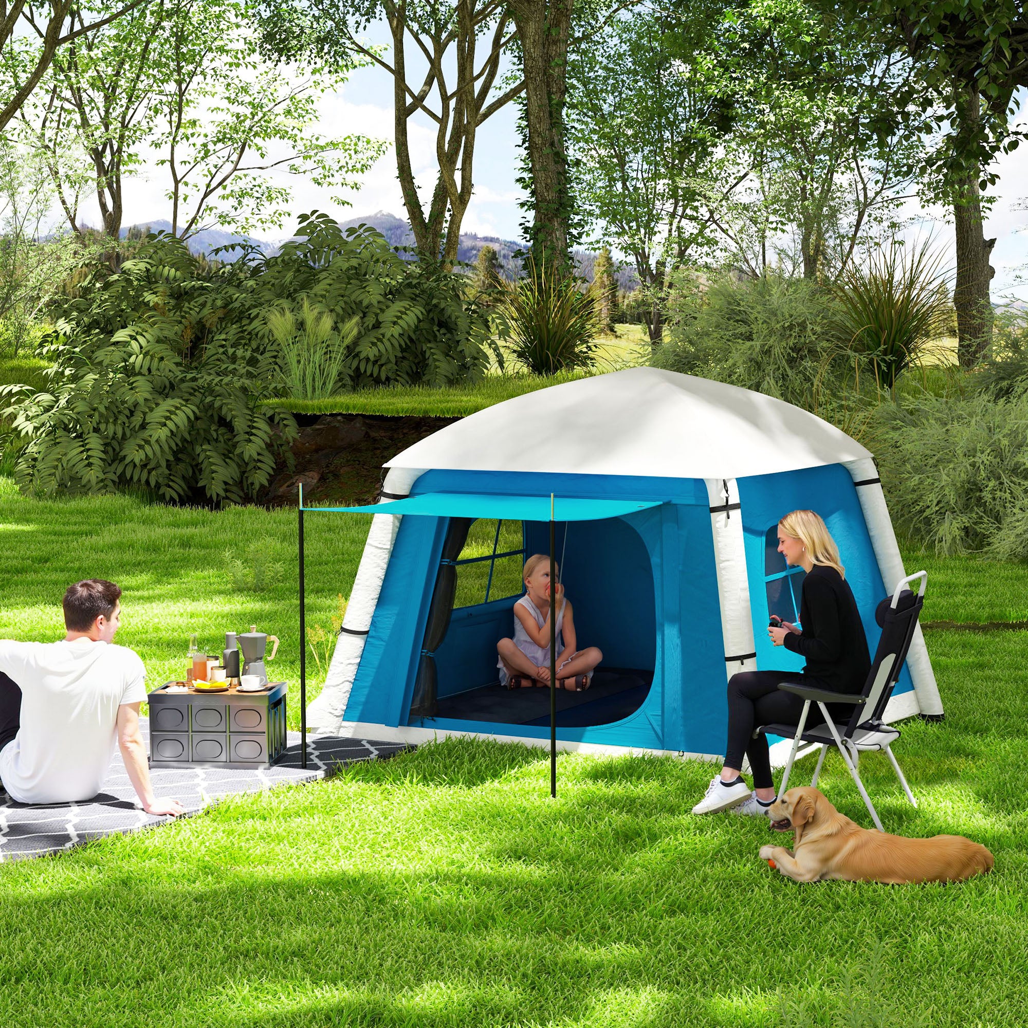 Inflatable Camping Tent for Two with Easy Setup - Light Blue