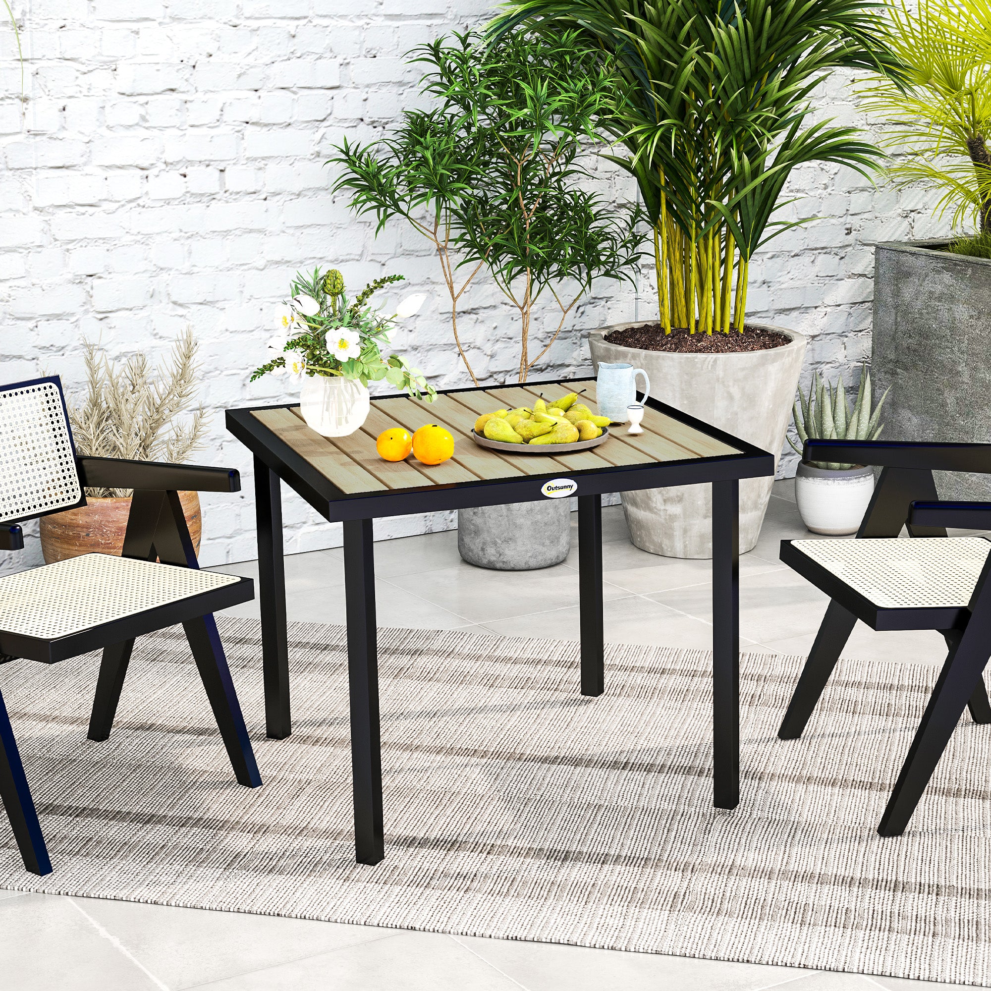 4 Seater Square Garden Dining Table with Parasol Hole 54mm - Brown