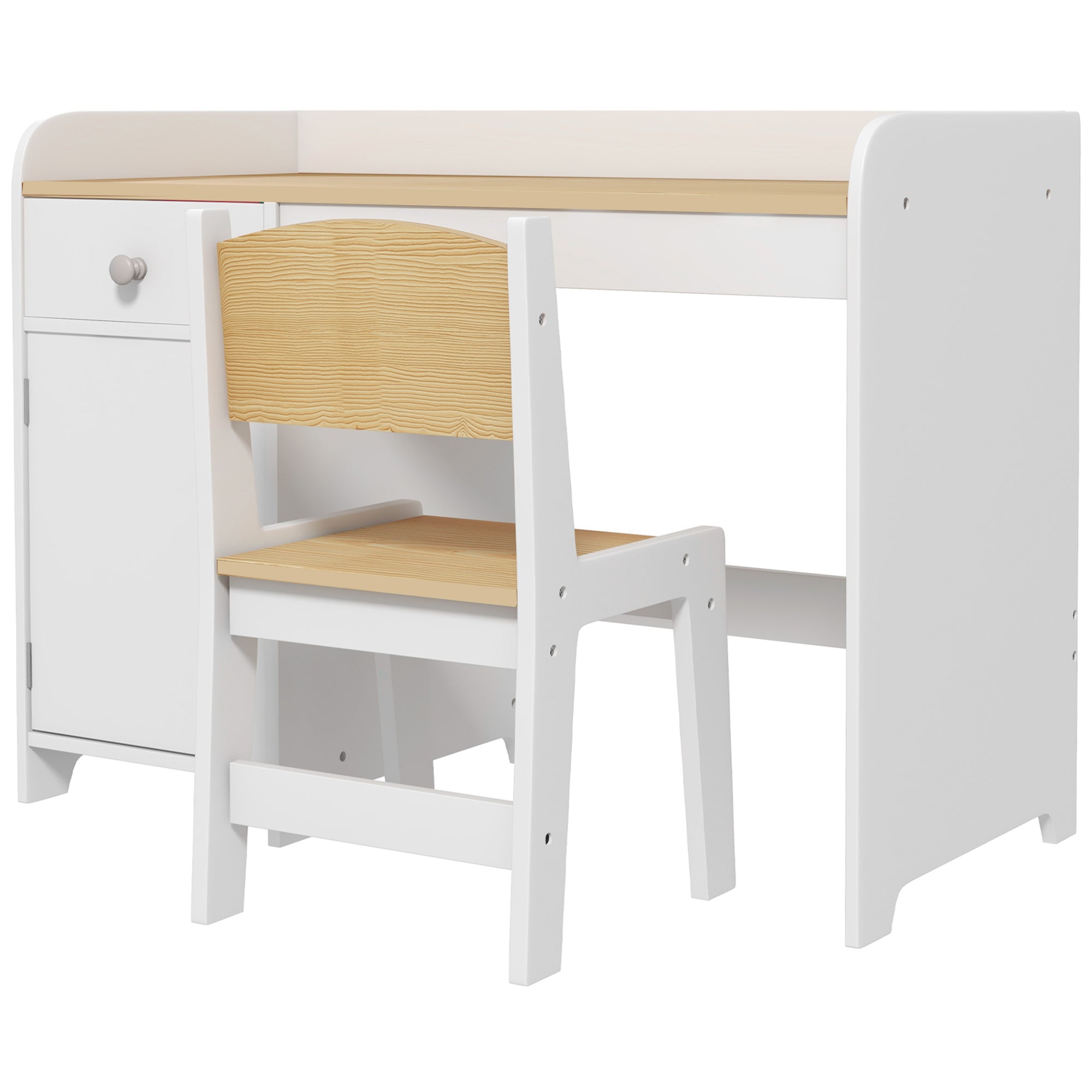 2 Piece Kids Desk and Chair Set with Storage Drawer - White
