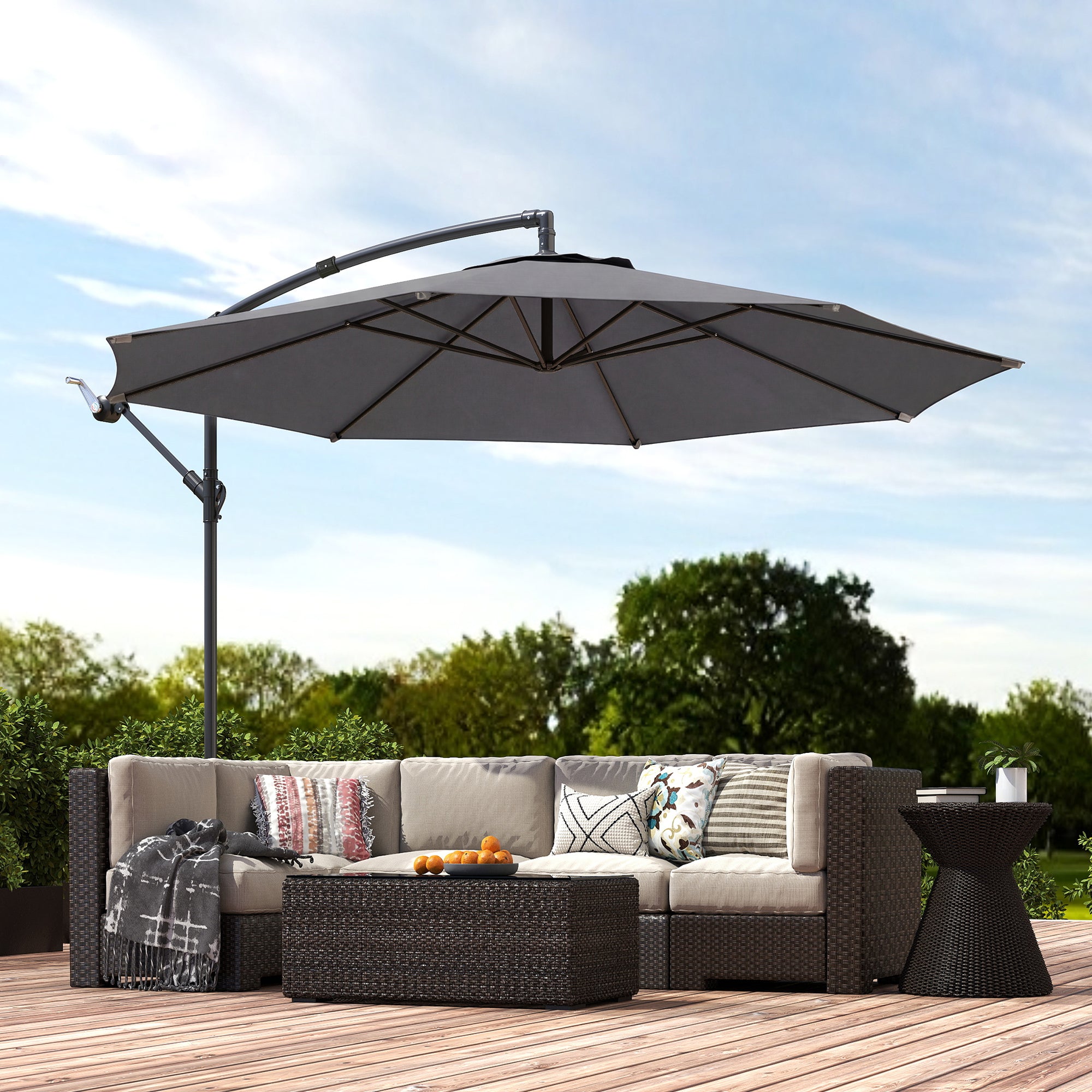 3 m Overhanging Cantilever Parasol, with Cross Base - Grey