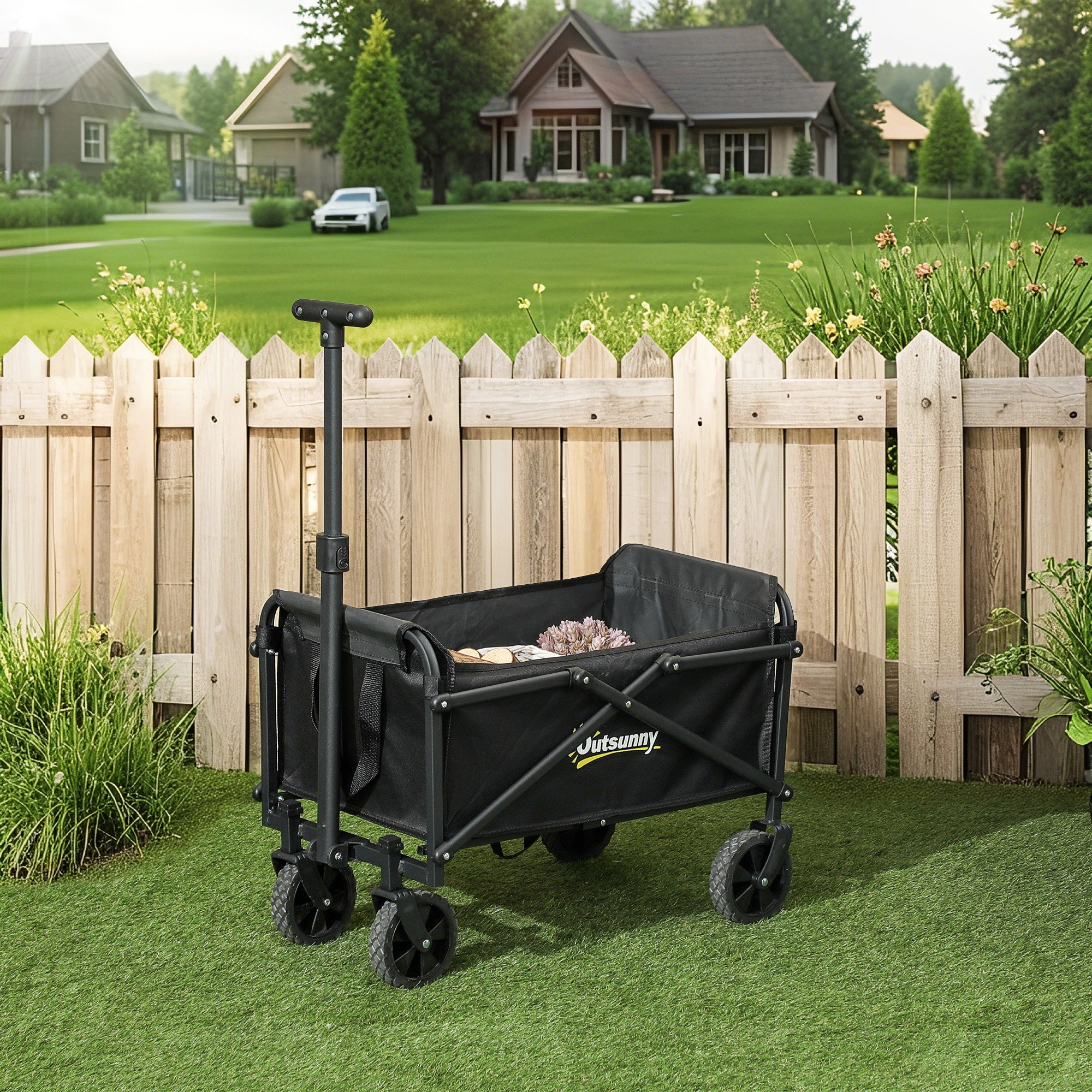 41L Folding Festival Trolley Cart with Adjustable Handle - Black