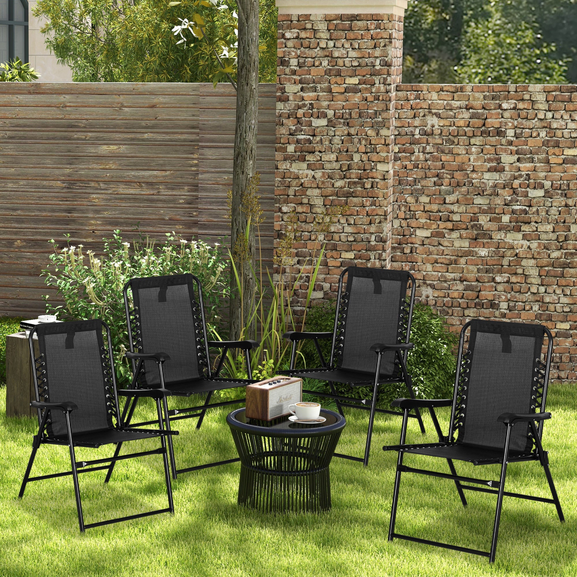 4 Piece Portable Folding Chair Set for Outdoor Comfort - Black