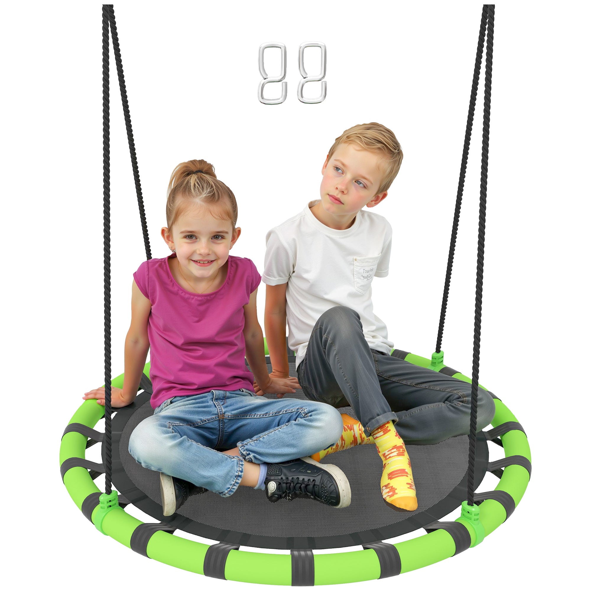 100 cm Diameter Kid Nest Swing Seat with Height Adjustable Ropes for Outdoor Indoor, Black