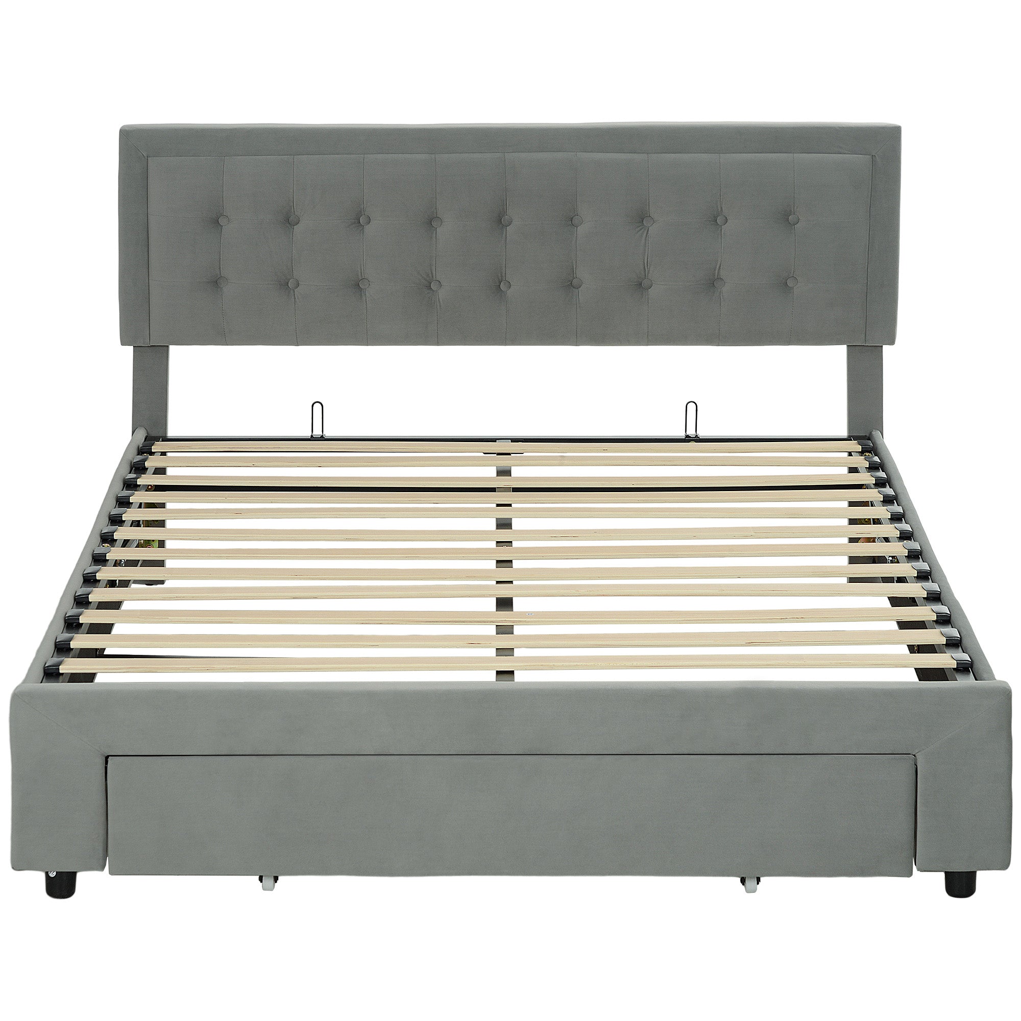 King Size Ottoman Bed Frame with Front Drawer - Grey