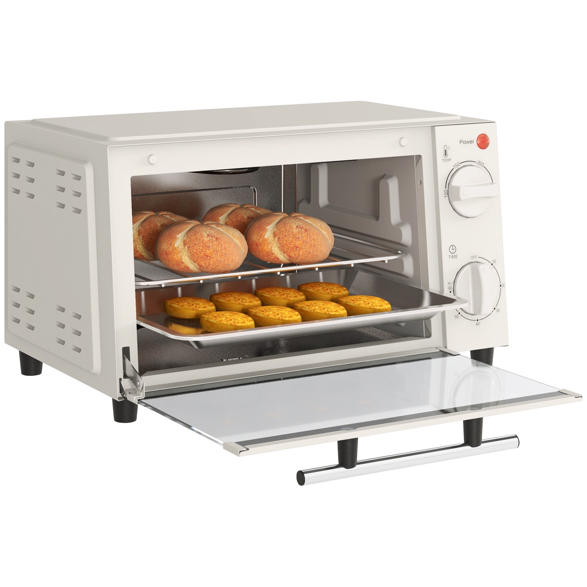 9L Mini Electric Oven with Adjustable Temperature and Timer - Cream